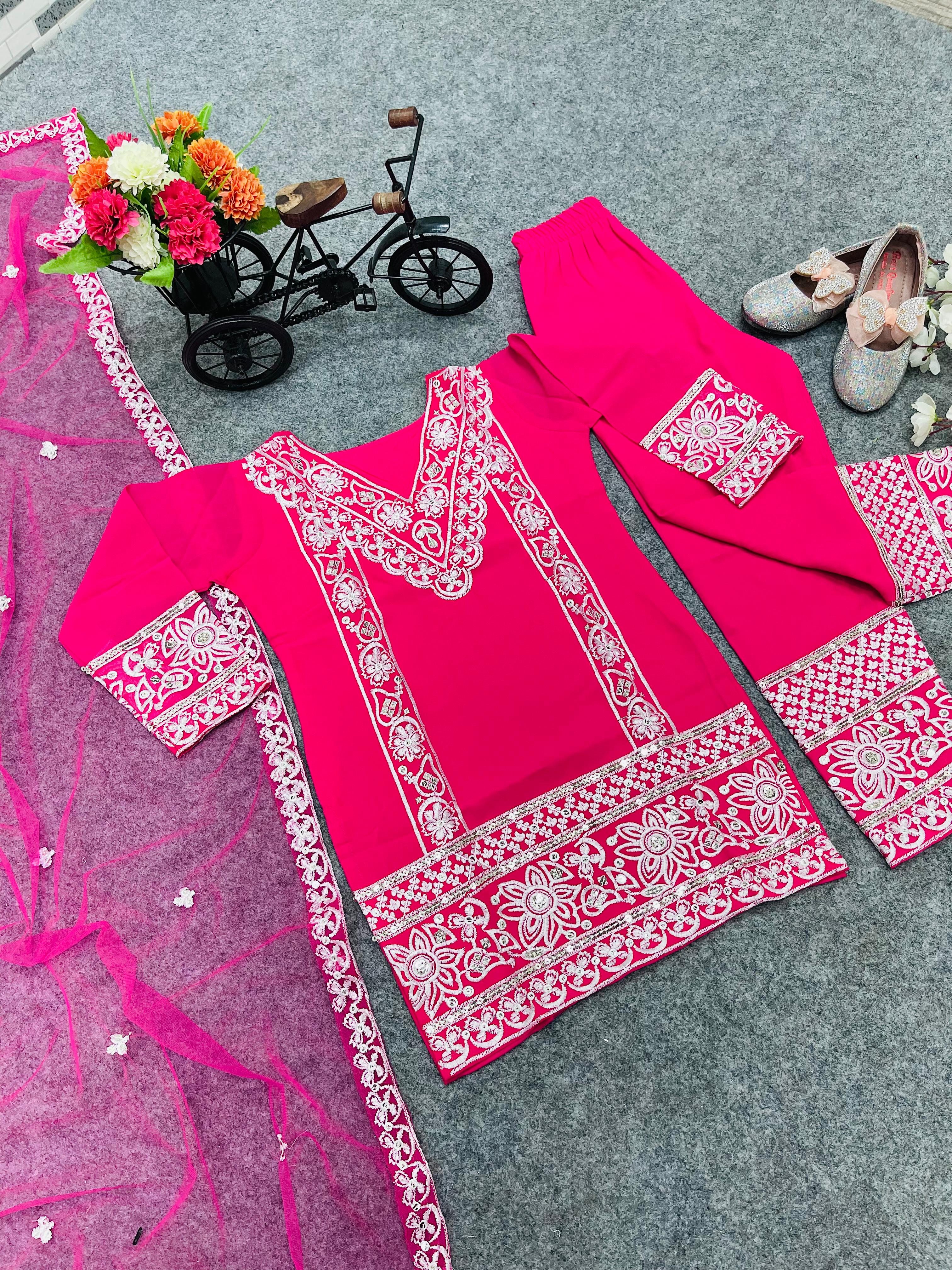 Marvelous Pink Color Georgette Embroidery Sequence  Work Top