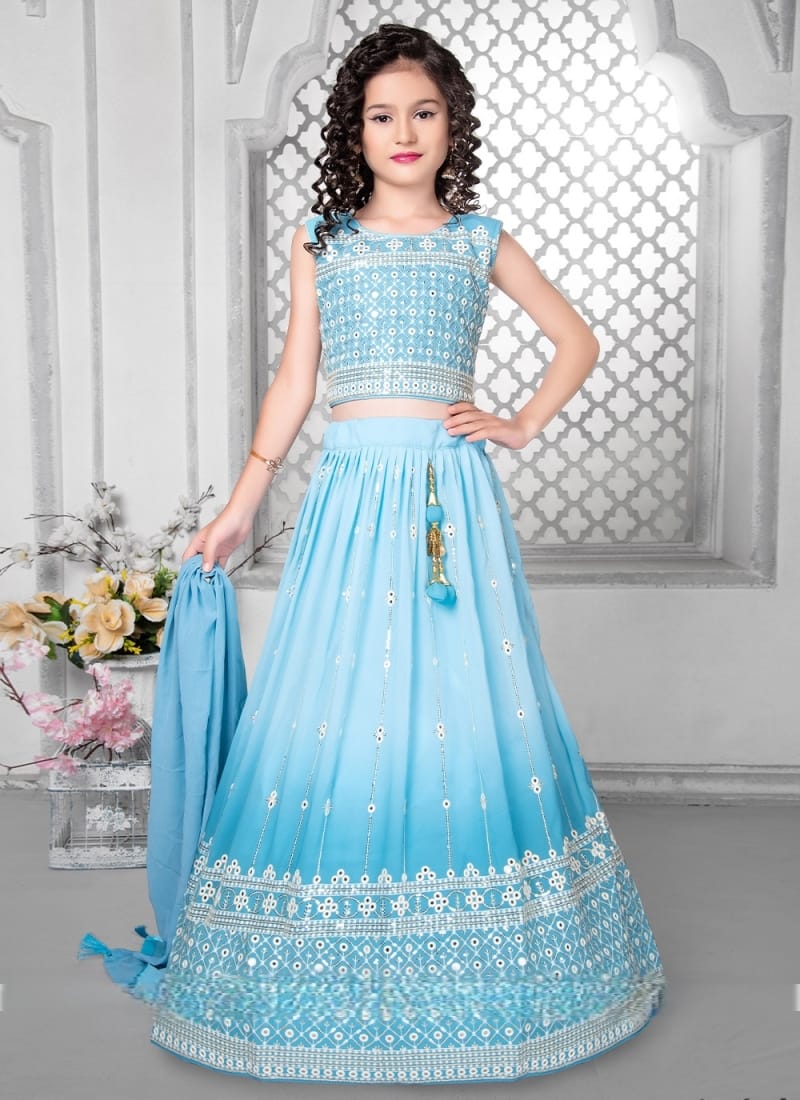 Stylish Sky Blue Color Faux Georgette Beautiful Digital Print &Sequins Embroidered  Work