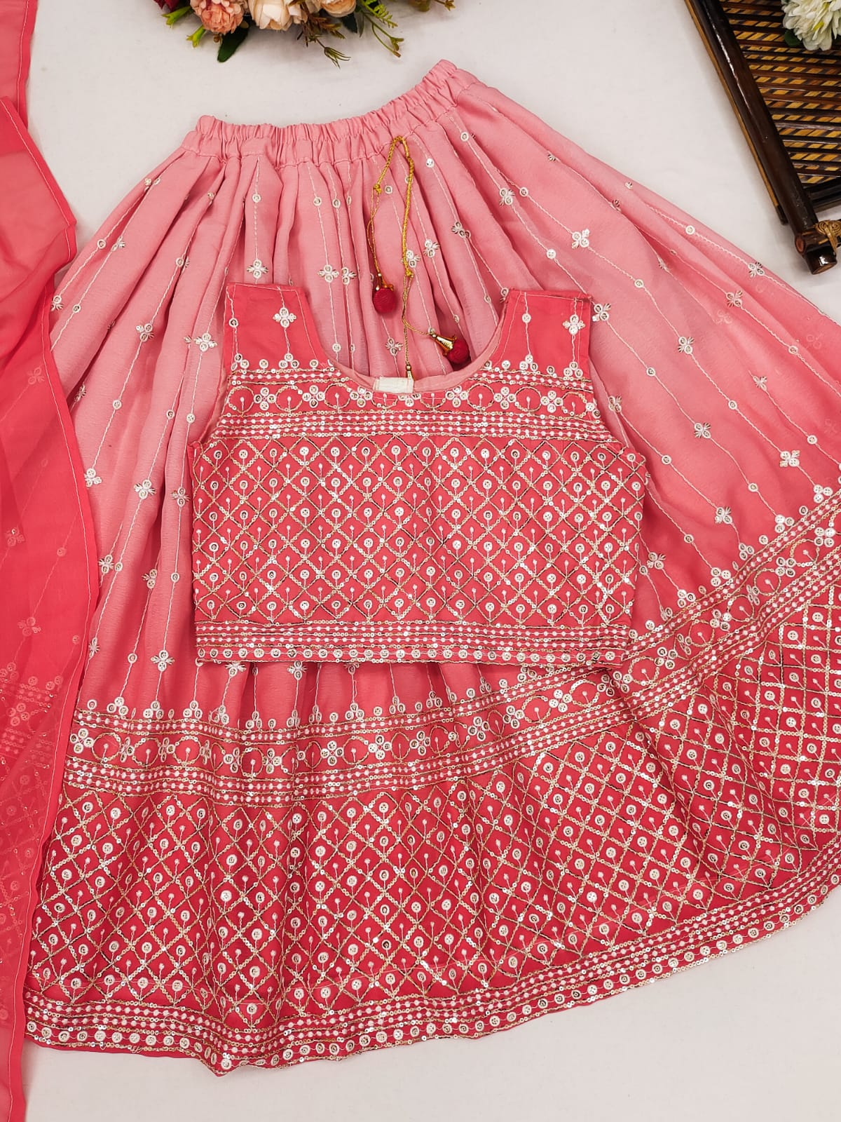 Stylish Pink Color Color Faux Georgette Beautiful Digital Print &Sequins Embroidered  Work