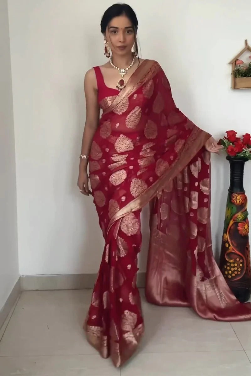 Precious  Red Color Ready To Wear saree