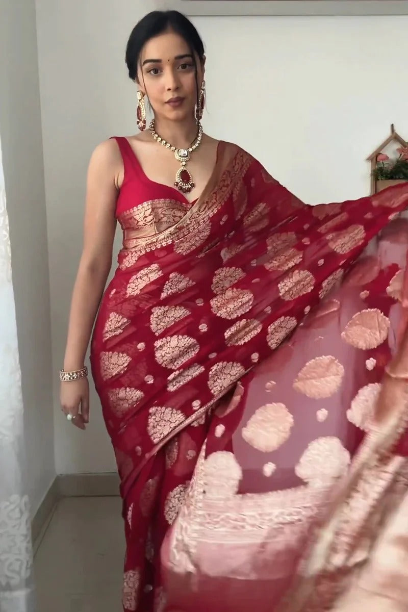 Precious  Red Color Ready To Wear saree