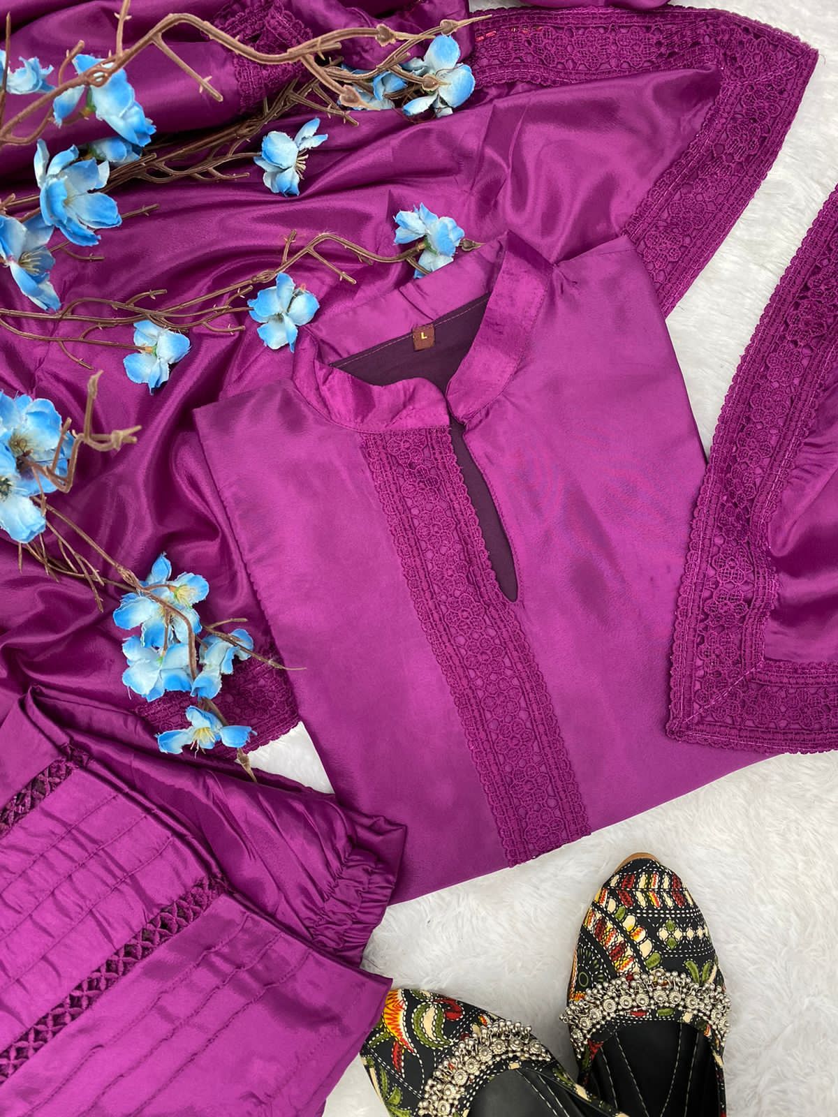 Beautiful  Wine Color Santoon Designer Suit With Dupatta