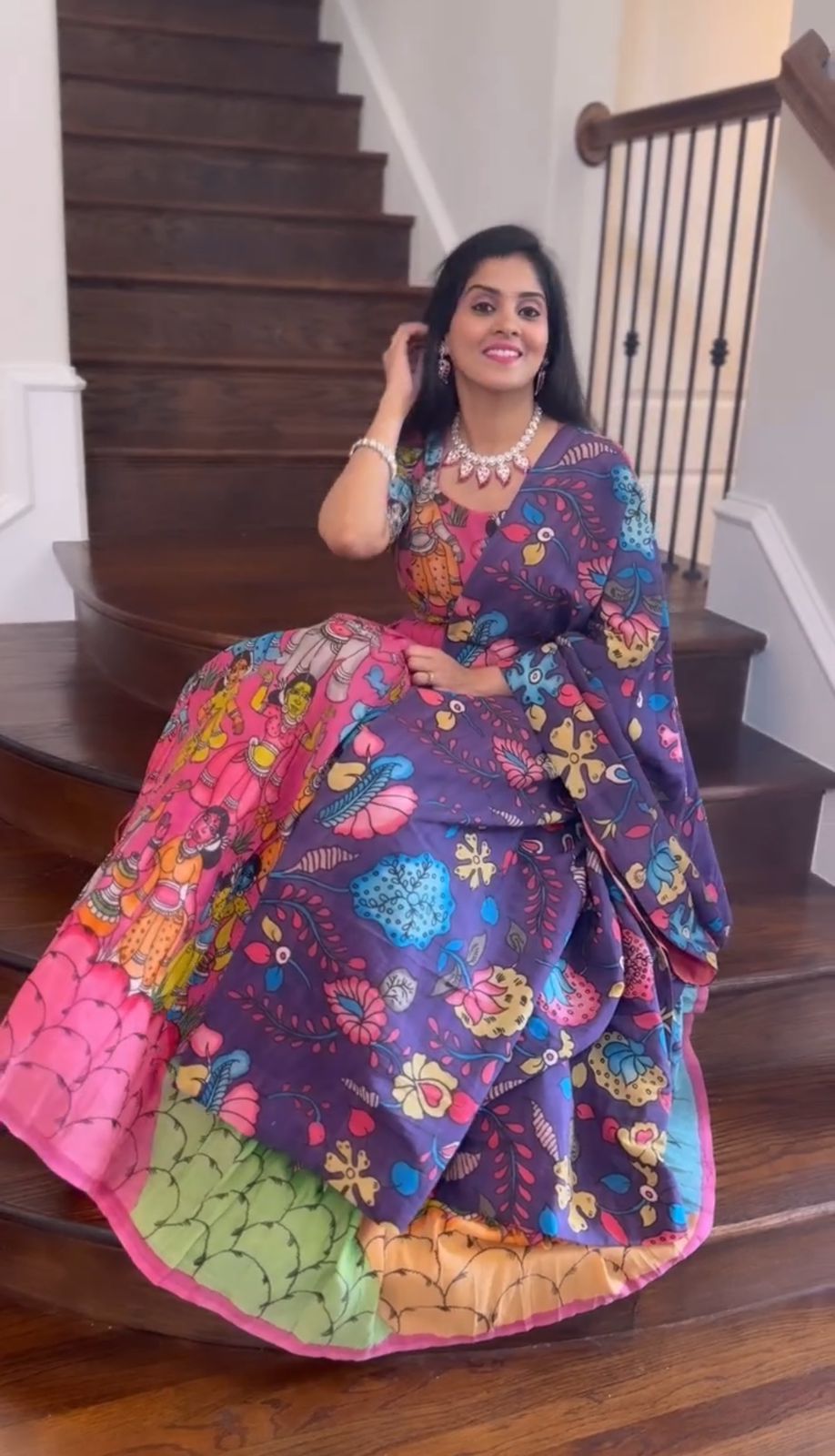 Adorable Blue Color Chent Crep  Kalamkari Print Lehenga Choli