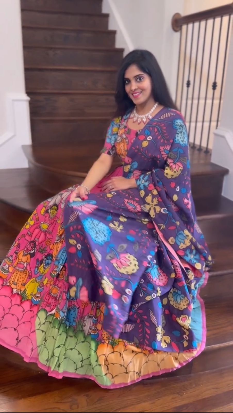 Adorable Blue Color Chent Crep  Kalamkari Print Lehenga Choli