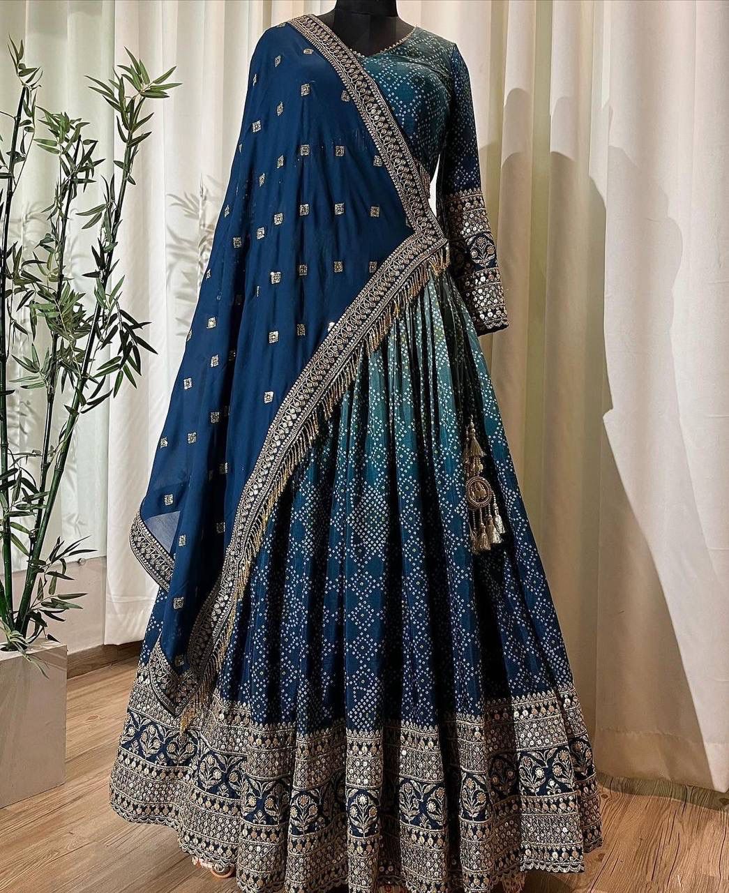 Party Wear Sky Blue Color Chinon Silk With Embroidered Sequence Work Lehenga Choli