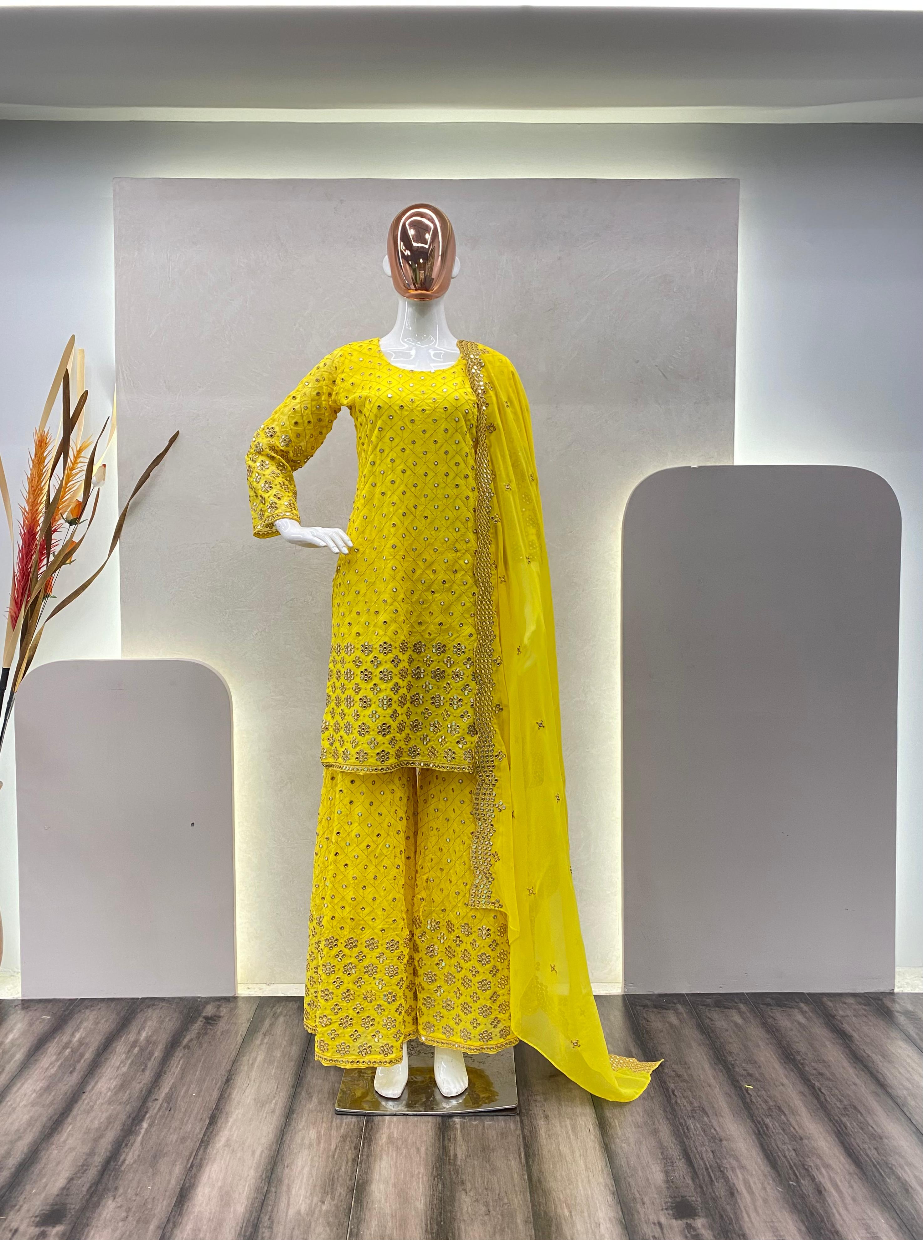 Hadi Wear Yellow Color Georgette Sequence Embroidery Work Suit