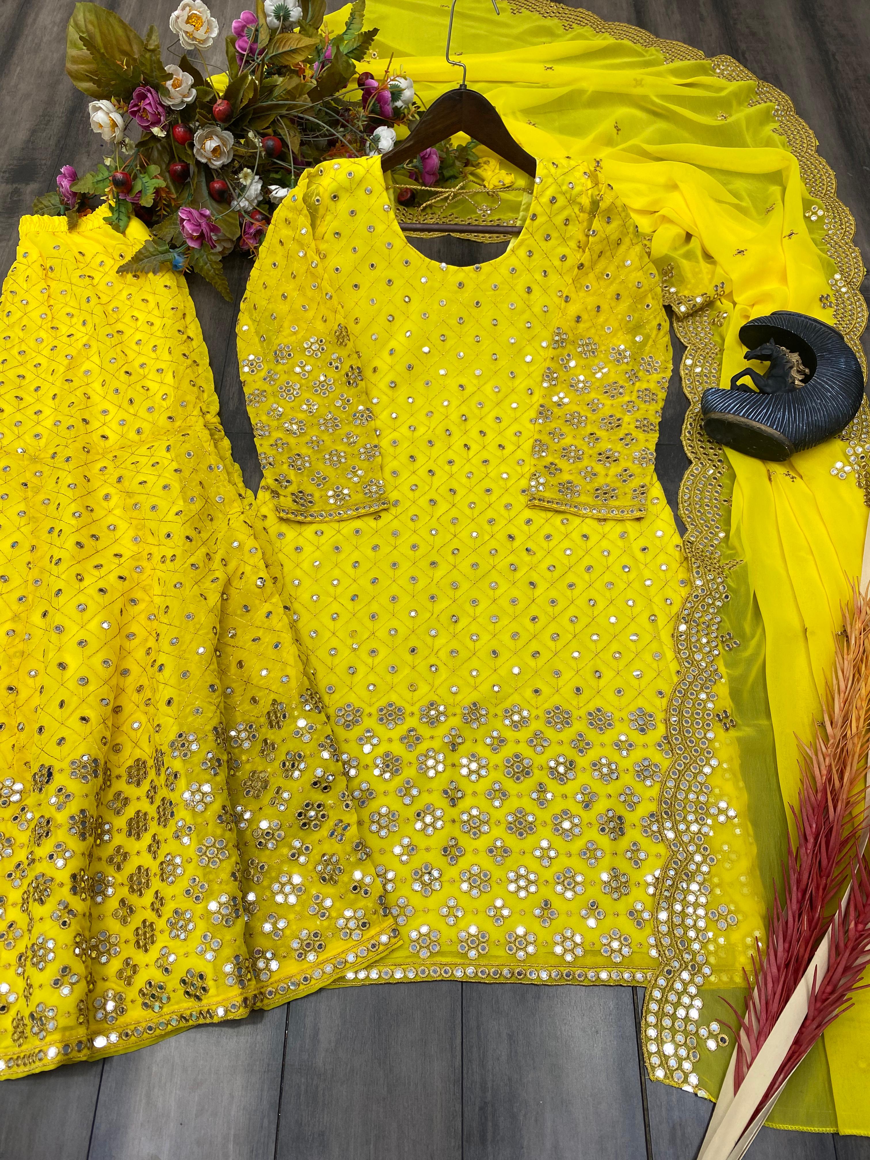 Hadi Wear Yellow Color Georgette Sequence Embroidery Work Suit