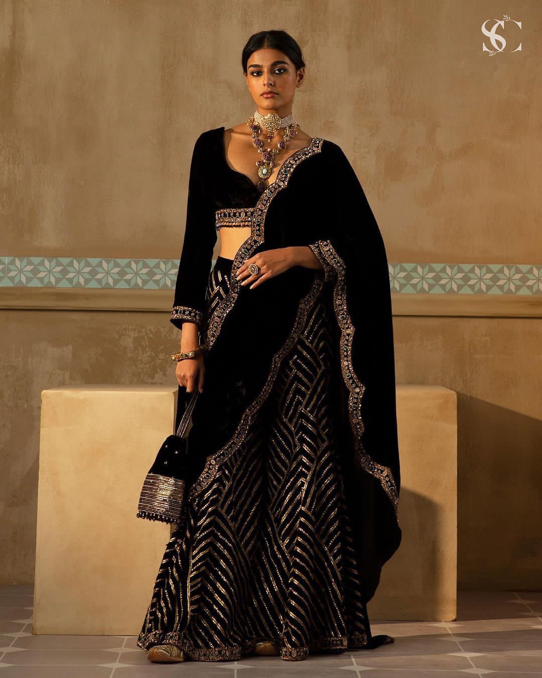 Glorious  Black Color Velvet Sequence Embroidered Work Plazo