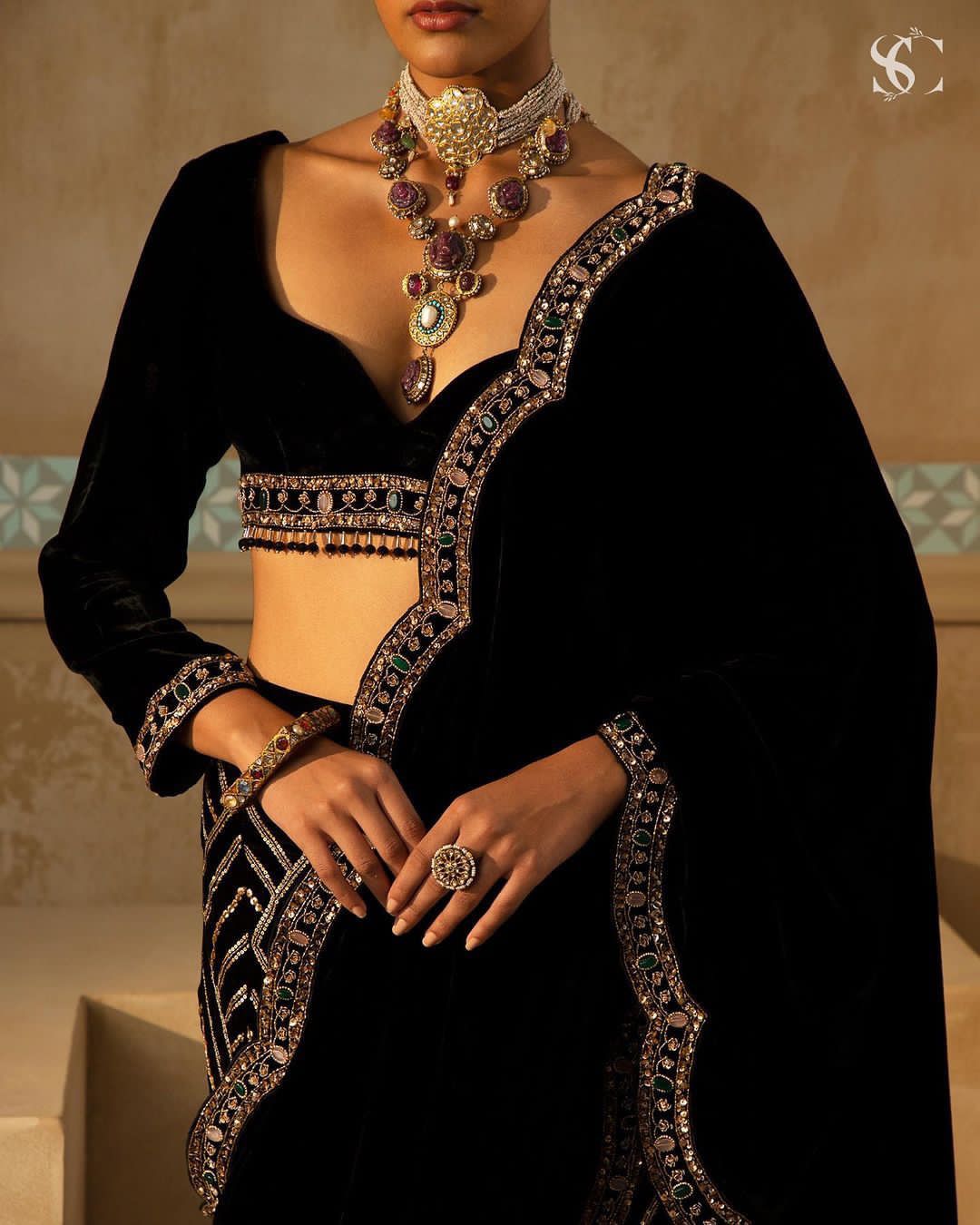 Glorious  Black Color Velvet Sequence Embroidered Work Plazo