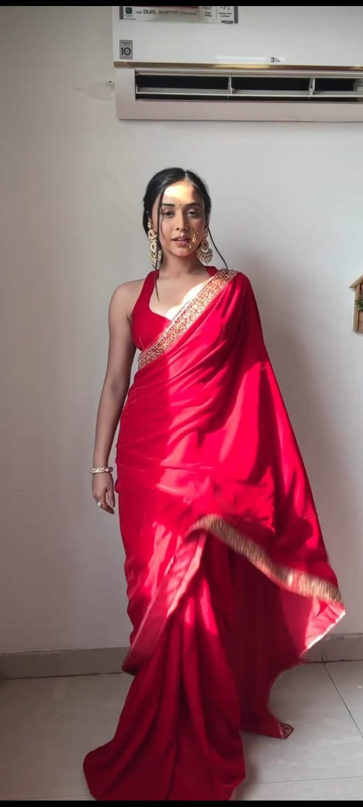 Stunning Red Color Velvet Ready to Wear Saree