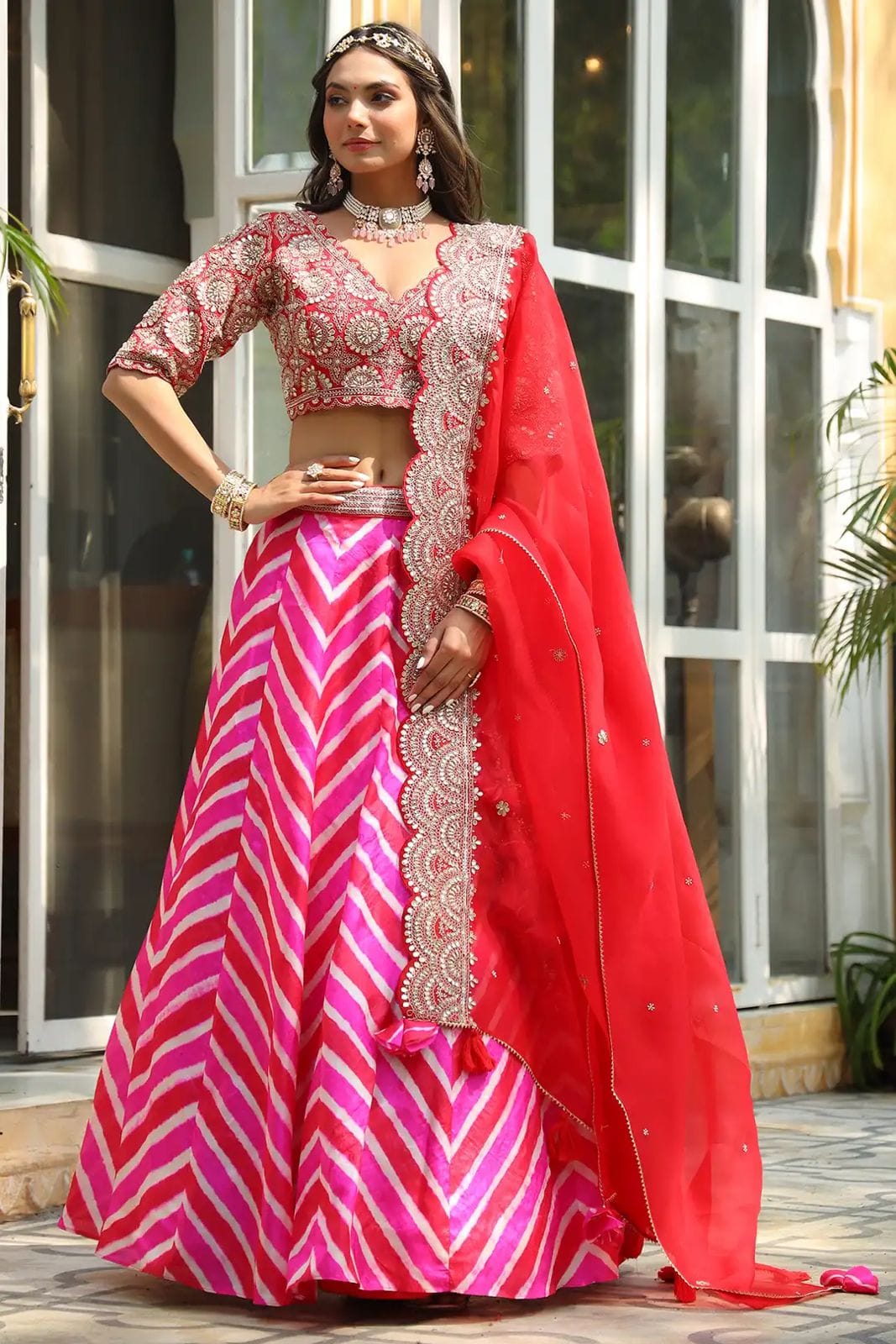 Trendy Red Color Silk Foil Work With Digital  Print  Lehenga Choli