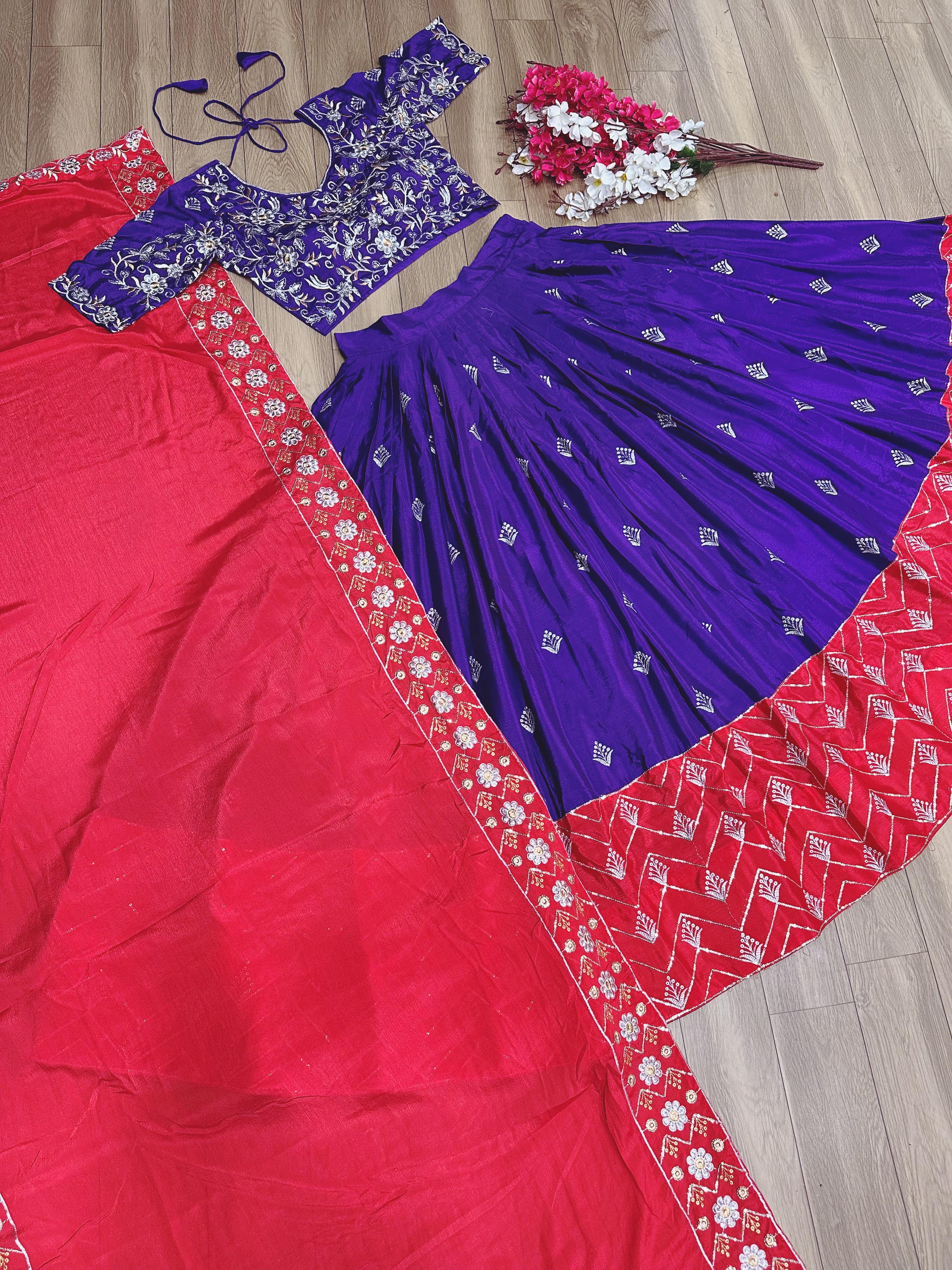 Precious  Blue And Pink Color Embroidery Thread Work With Sequence Work Lehenga Choli