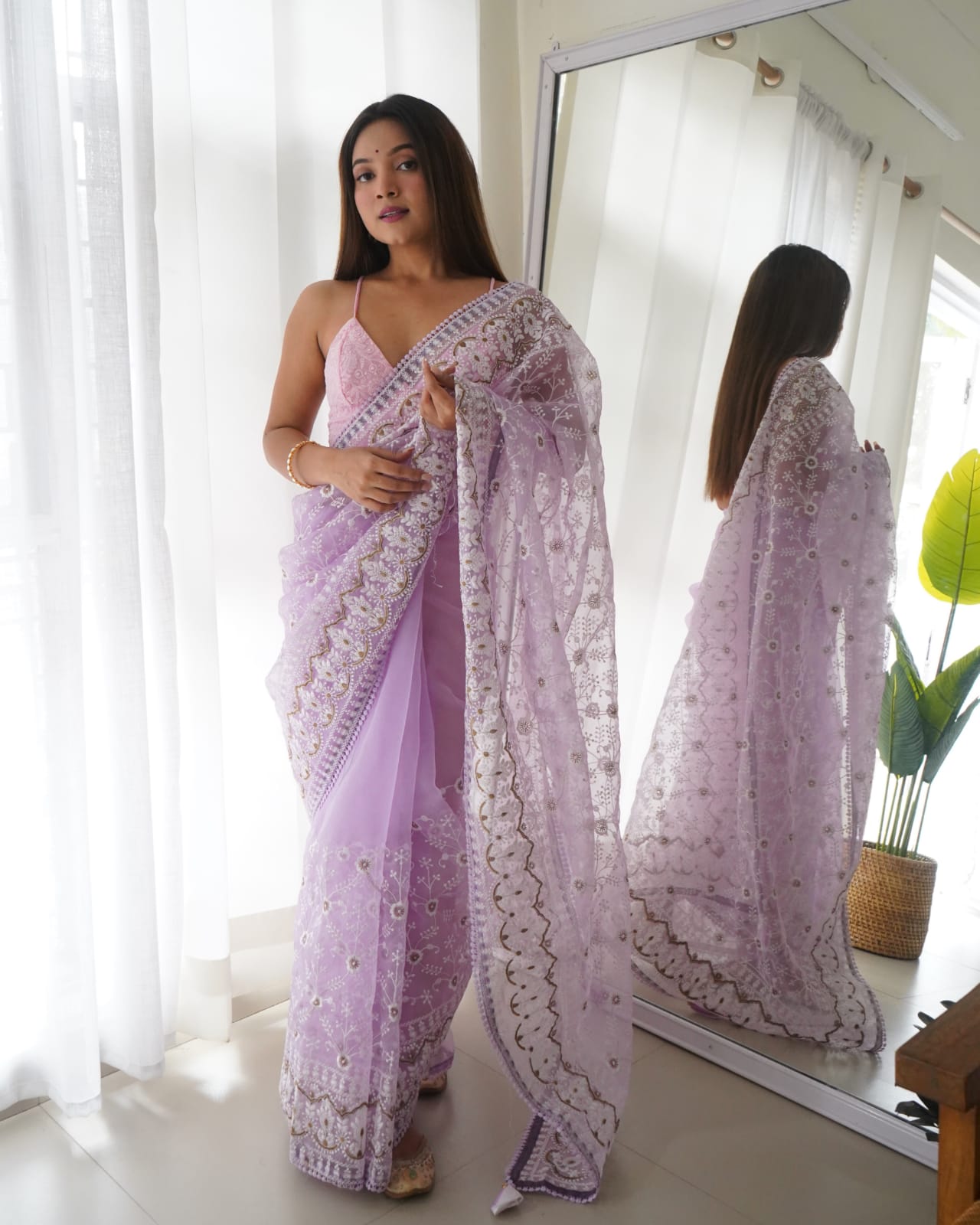 Fantastic Rama Color Organza Silk Embroidery And Zari Work