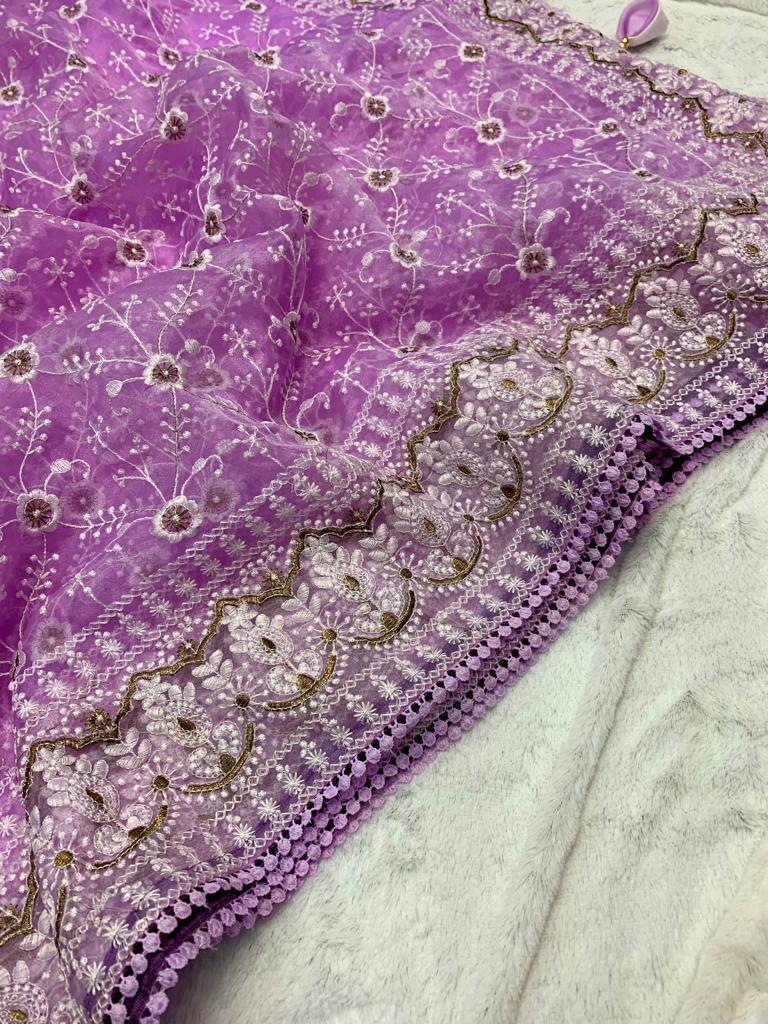 Fantastic Rama Color Organza Silk Embroidery And Zari Work