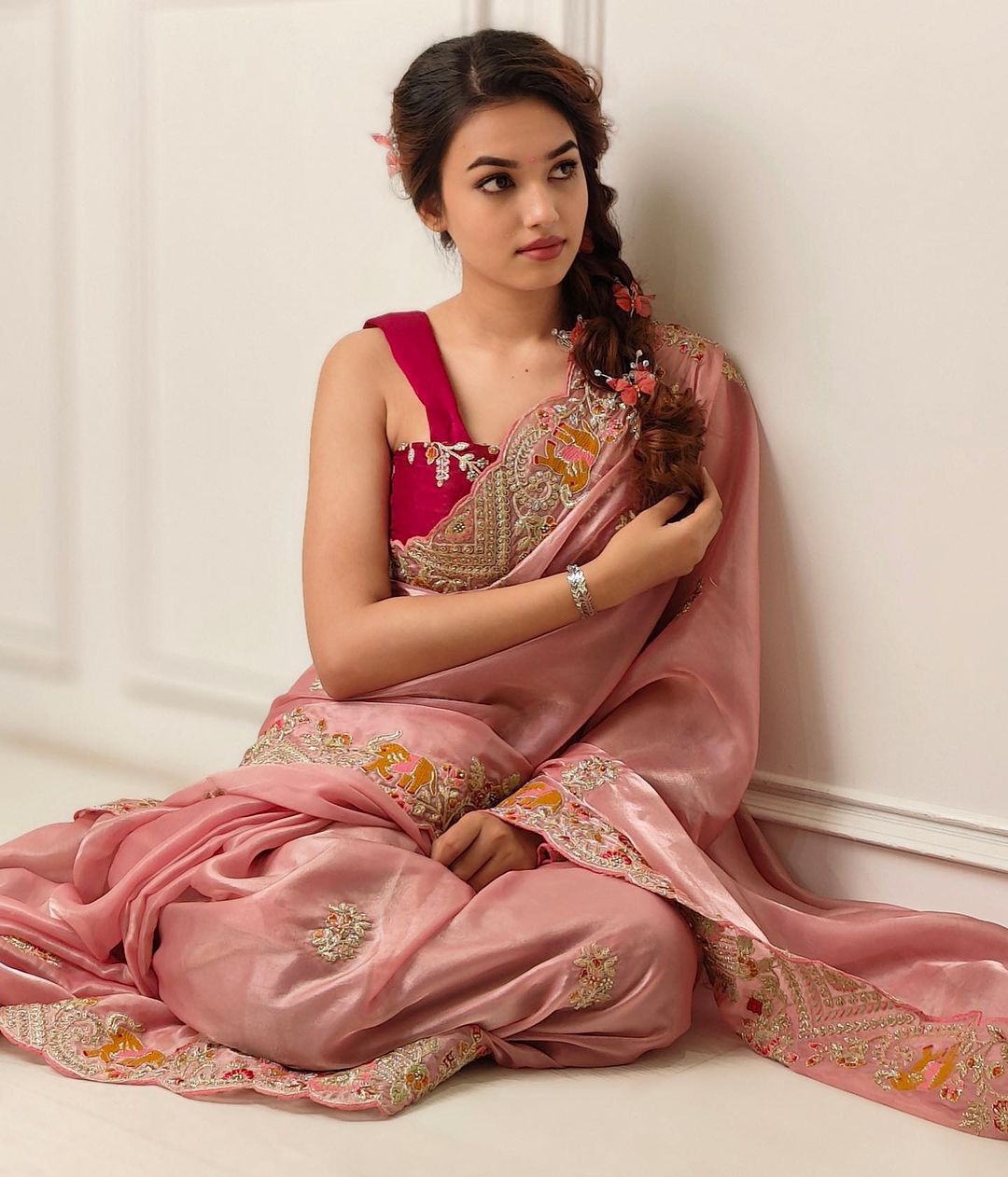 Precious  Light Pink Color Organza Saree