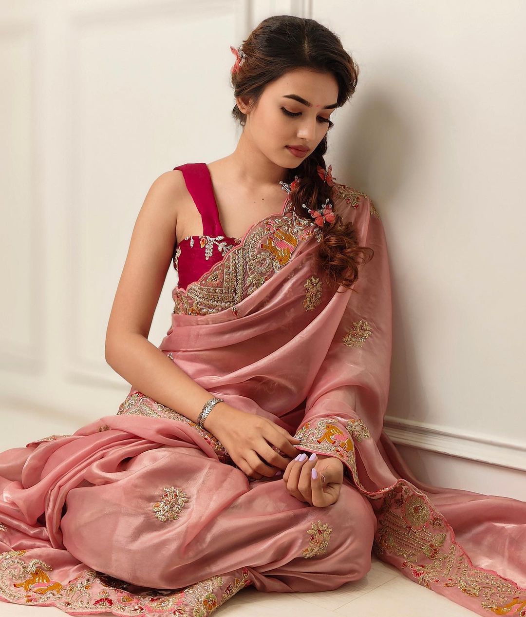 Precious  Light Pink Color Organza Saree