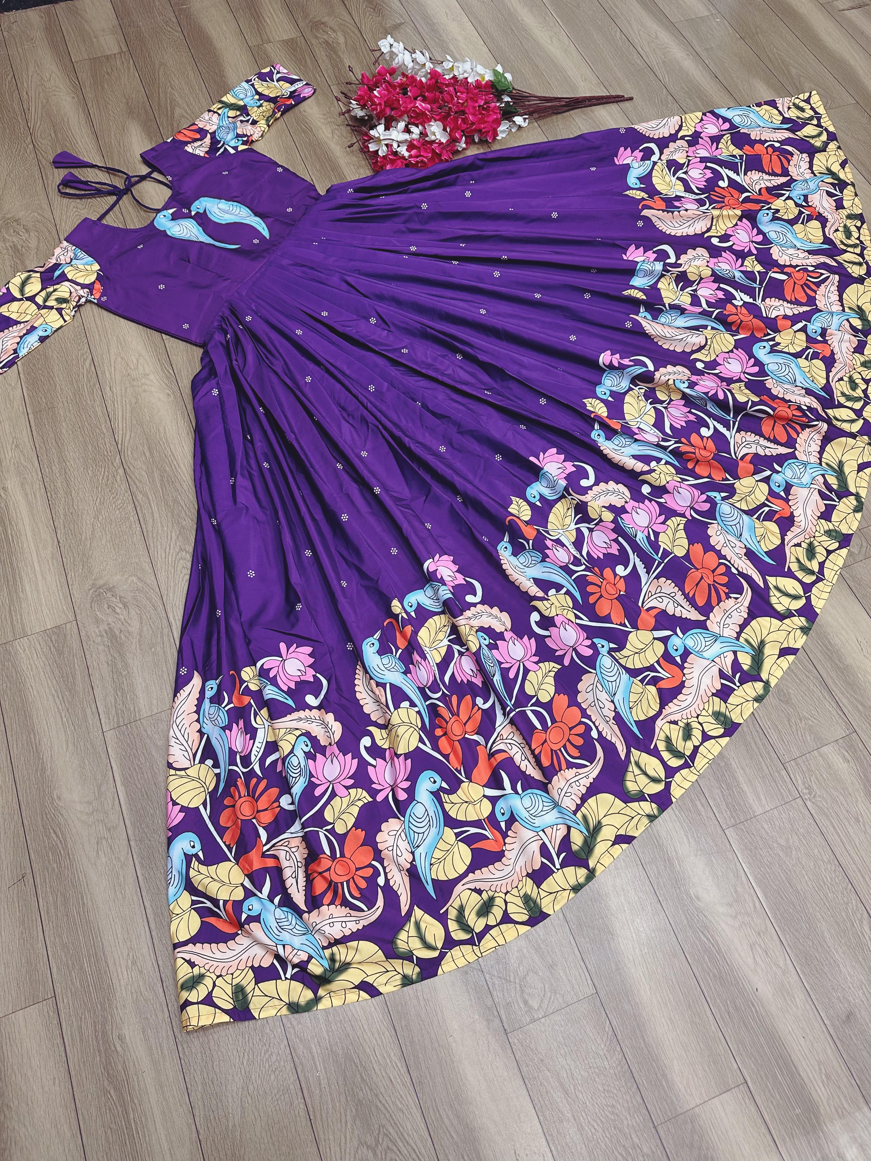 Violet kalamkari cotton dress - THEHANDLOOMPROJECT