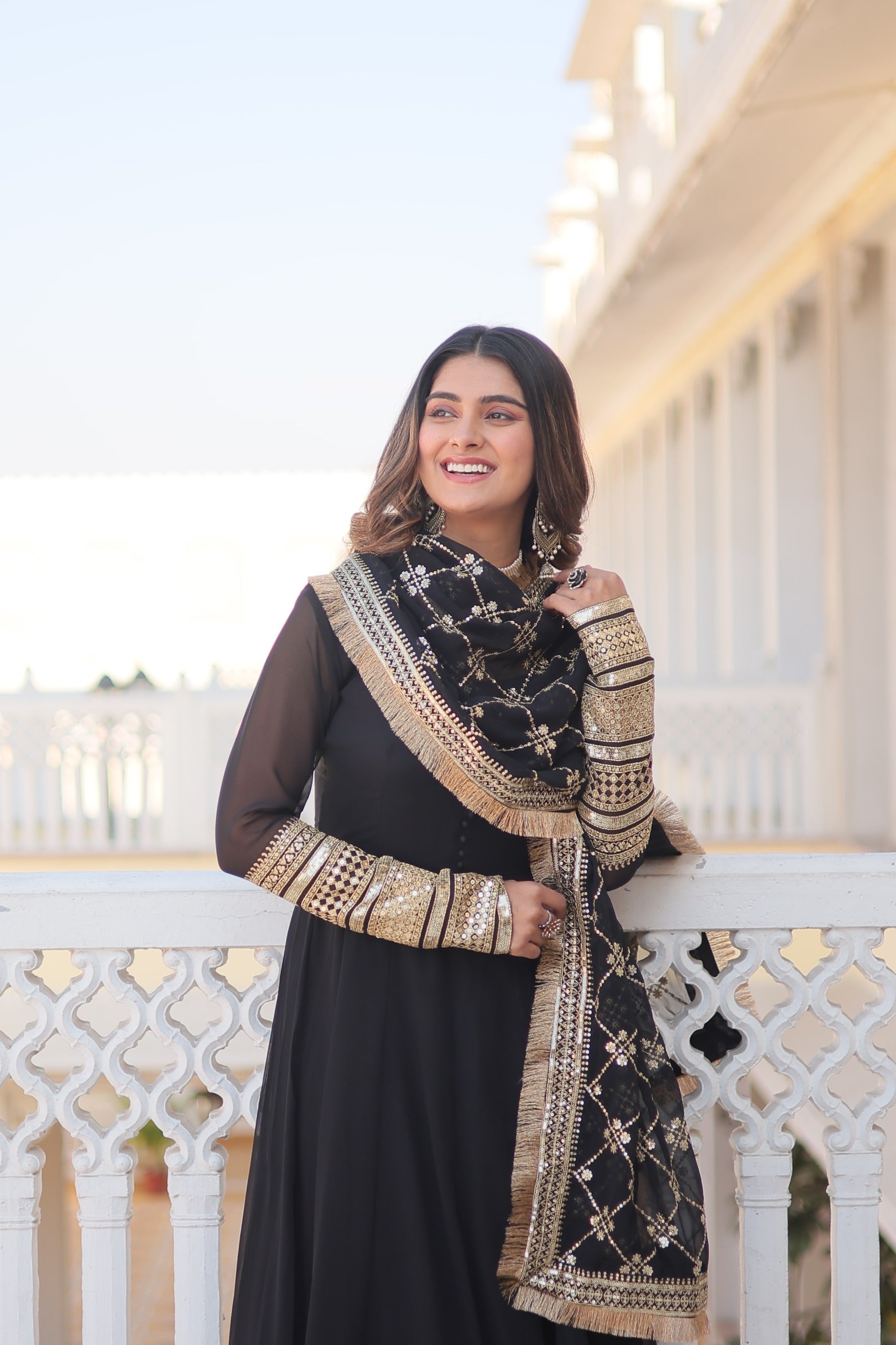 Outstanding Black Color Sequins Embroidered Long Anarkali Gown