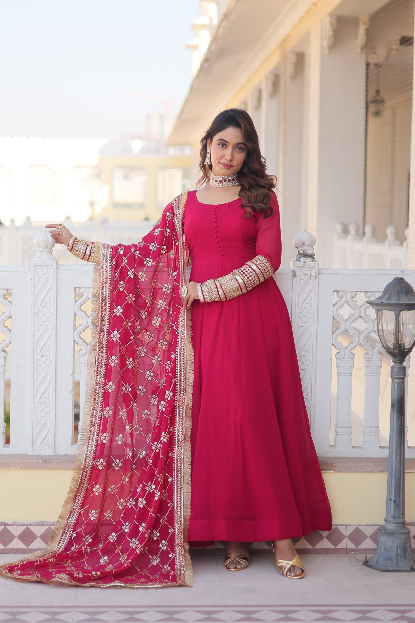 Outstanding Pink Color Sequins Embroidered Long Anarkali Gown