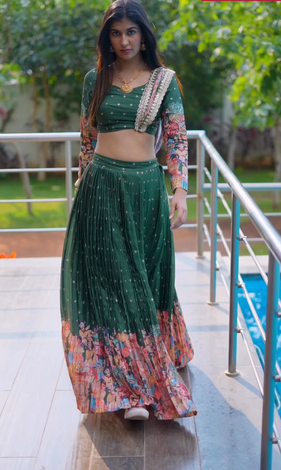 Captivating Mehndi Wear Digital Print Lehenga Choli