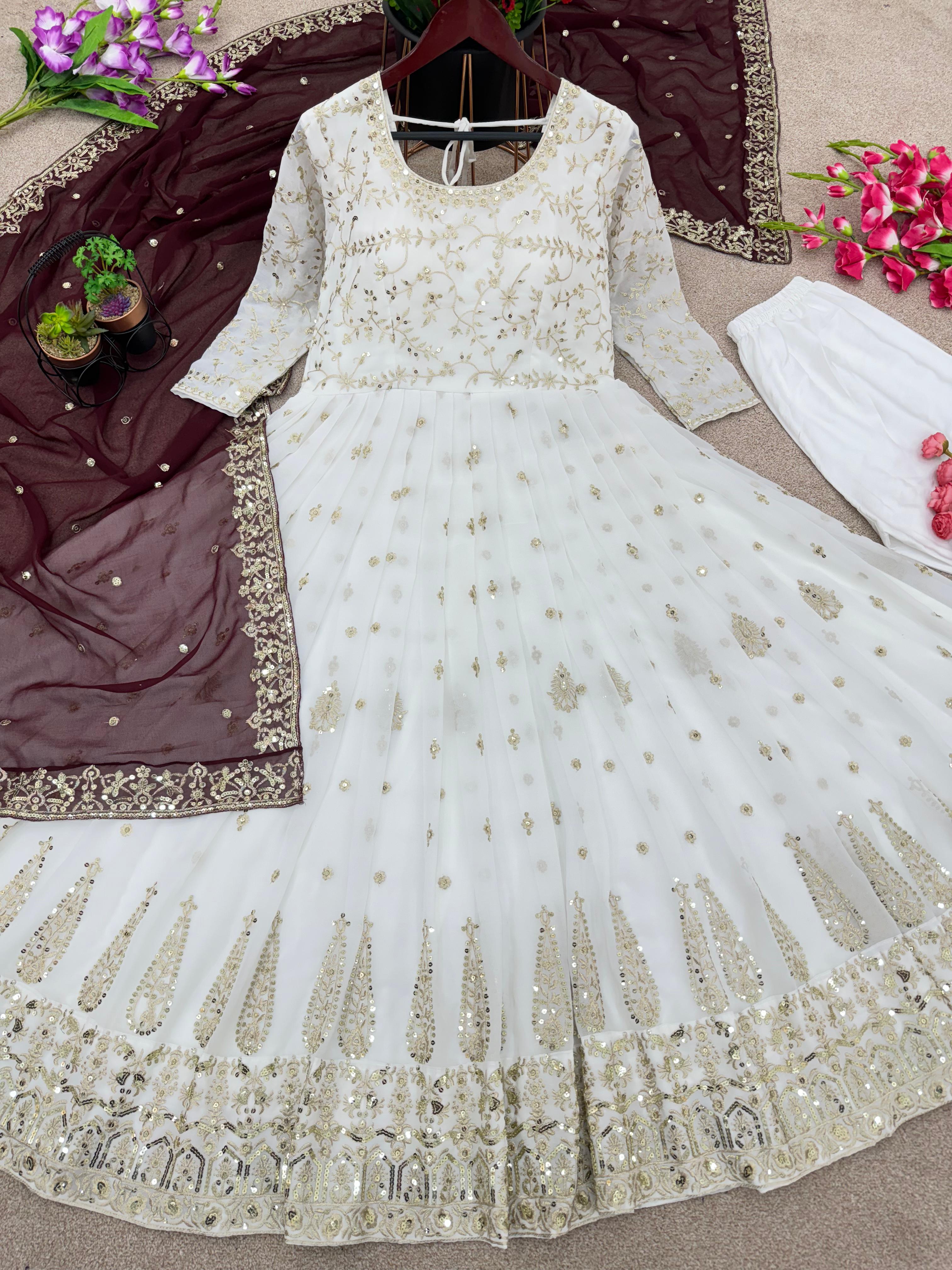 Graceful Embroidery Work Anarkali Gown With Dupatta