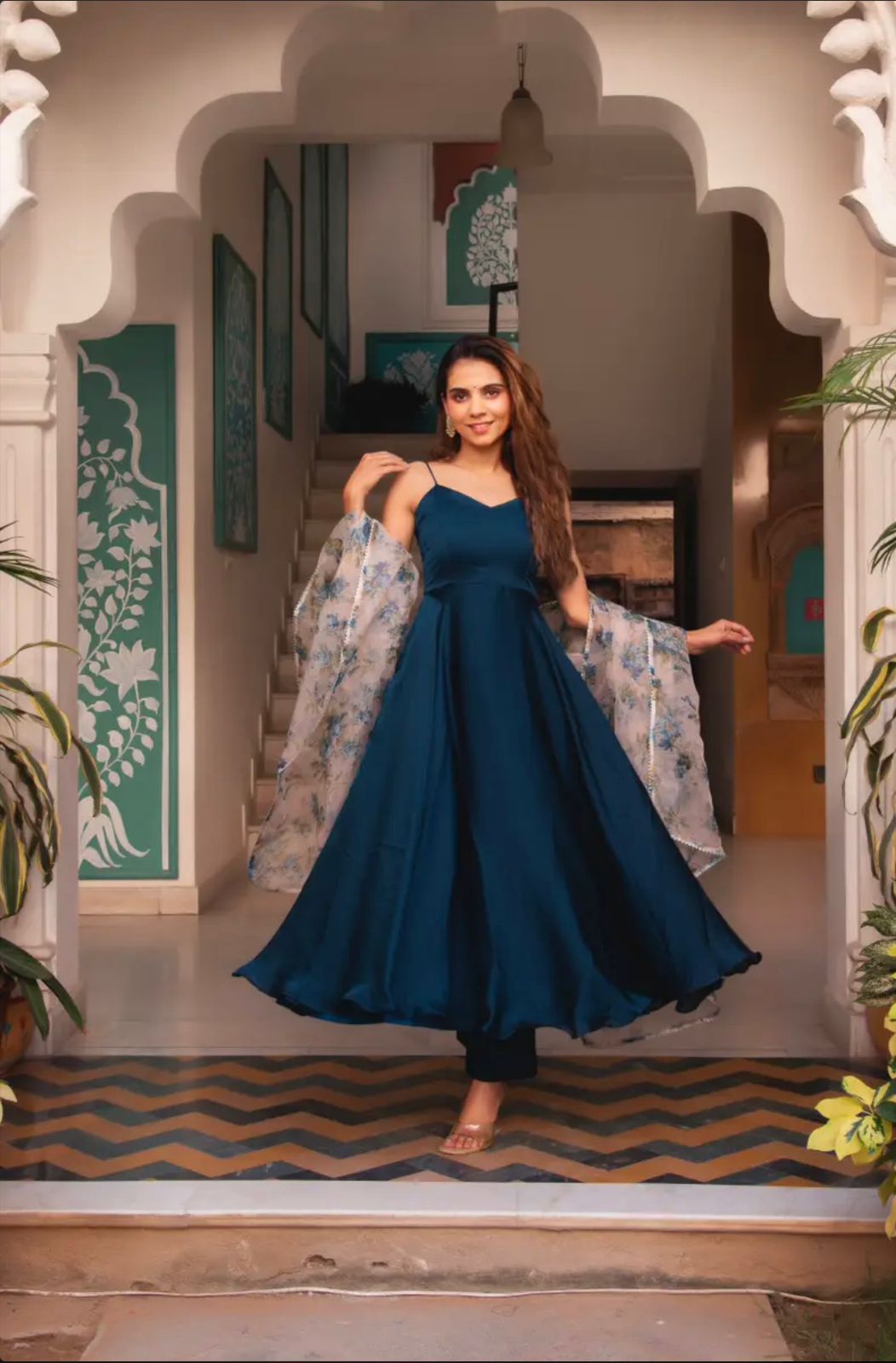 Fantastic Teal Color Satin Silk Plain Long Anarkali Suit vastracloth Fantastic Teal Color Satin Silk Plain Long Anarkali Suit vastracloth