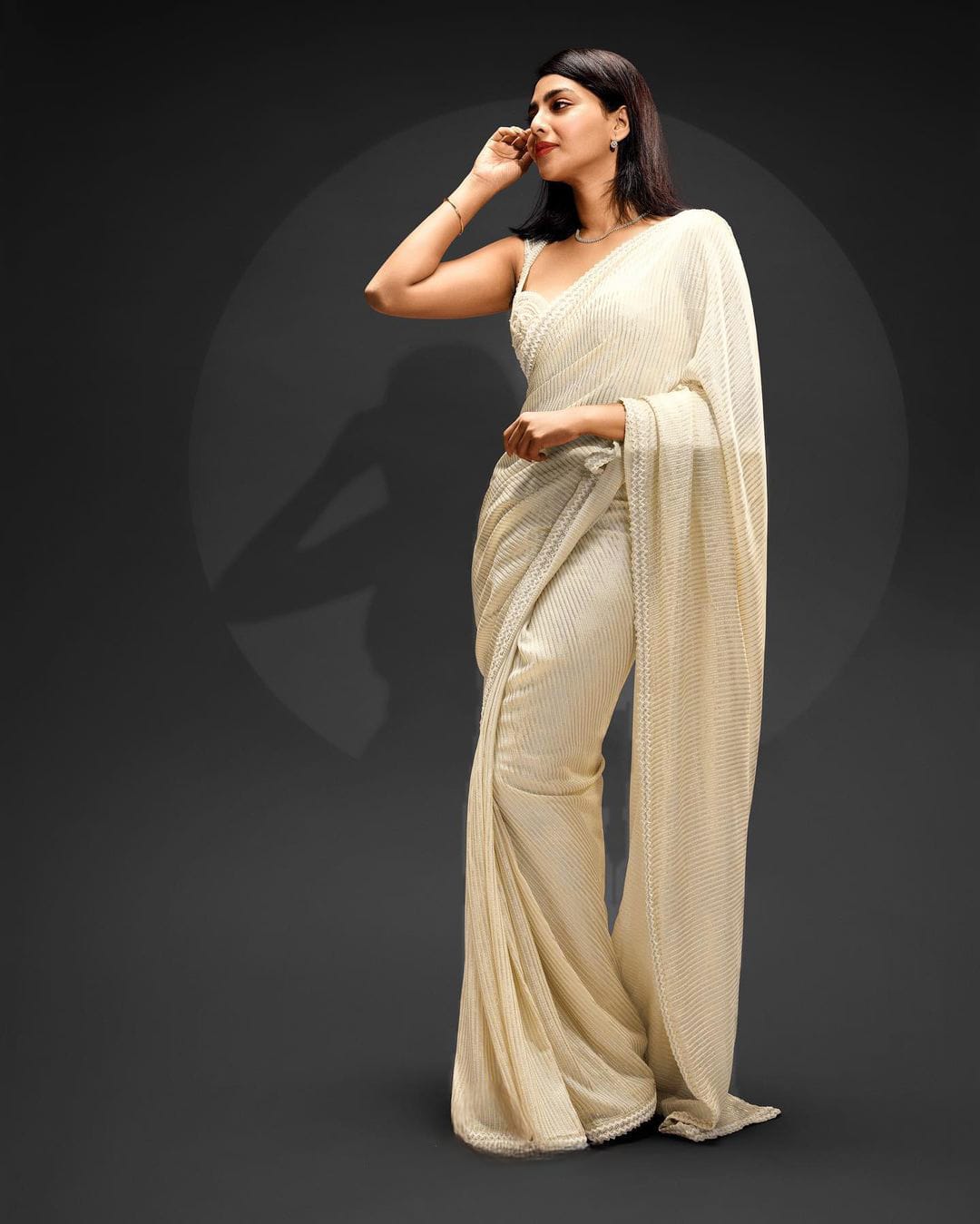 Outstanding  Sequins Embroidery work White Color Saree