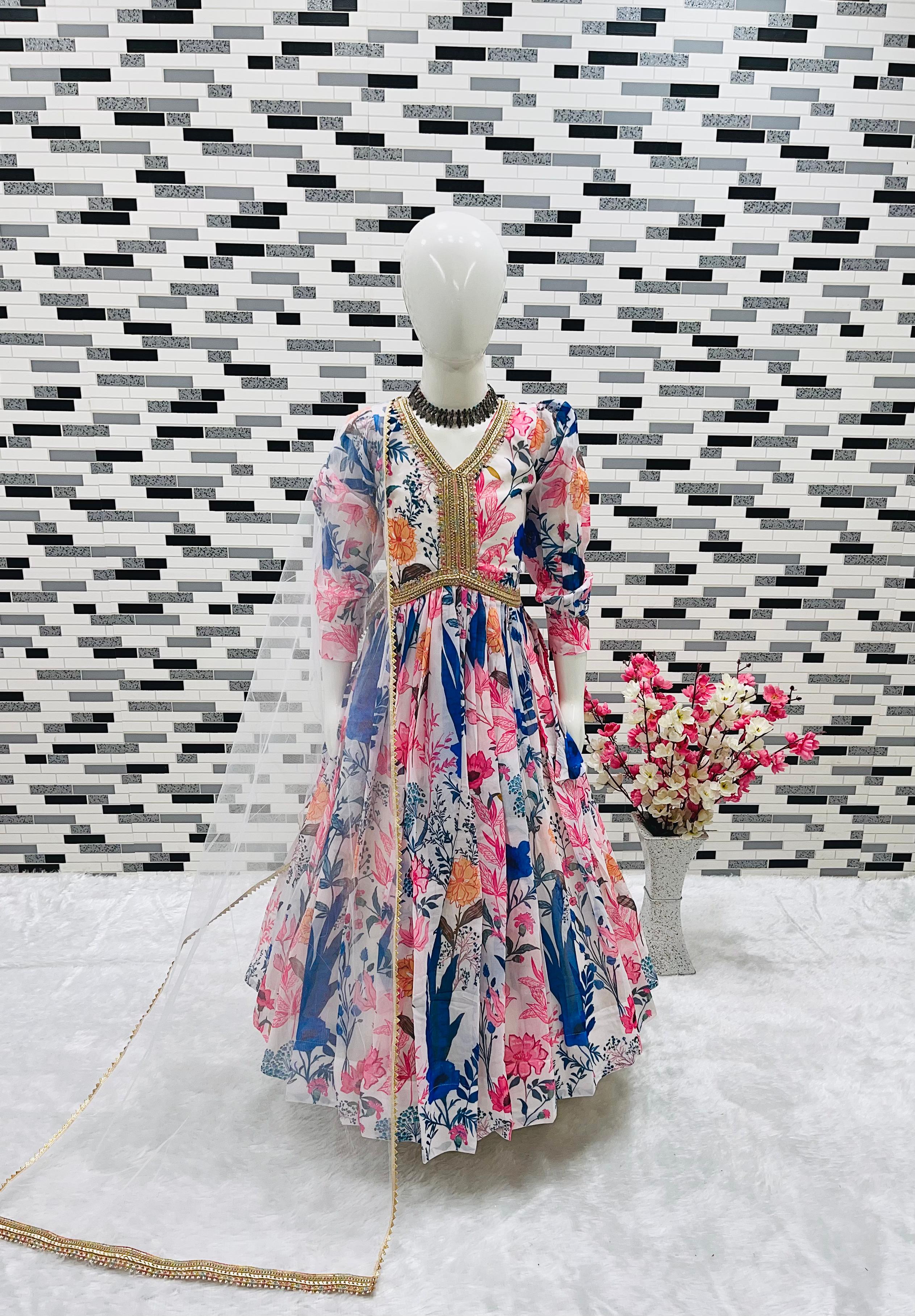 Embellished Digital Print work With Dori Multy Color Aliya Cut Suit