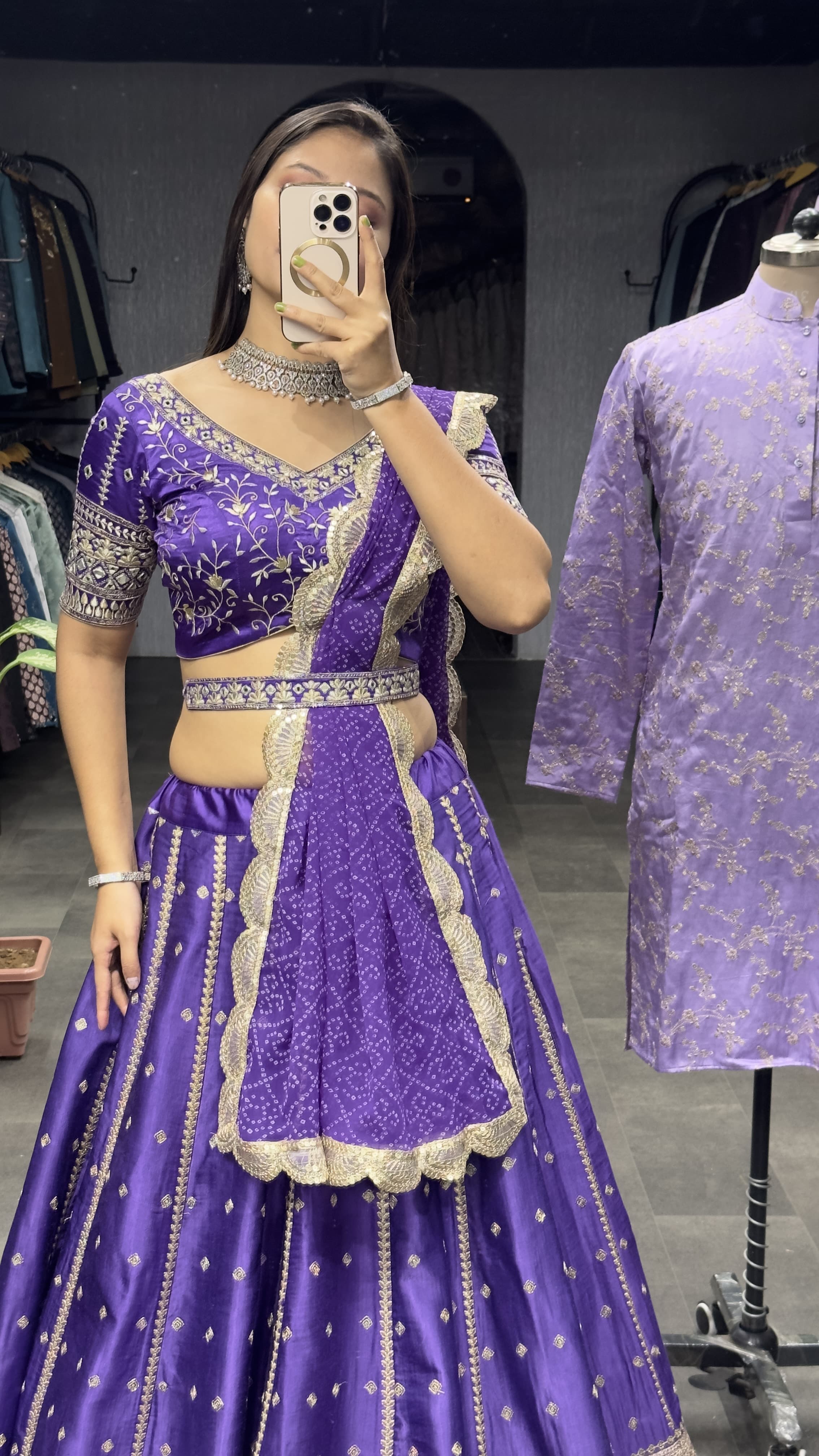 Charming  Embroidery Sequence +Zari  Work Purple Color Couple Combo