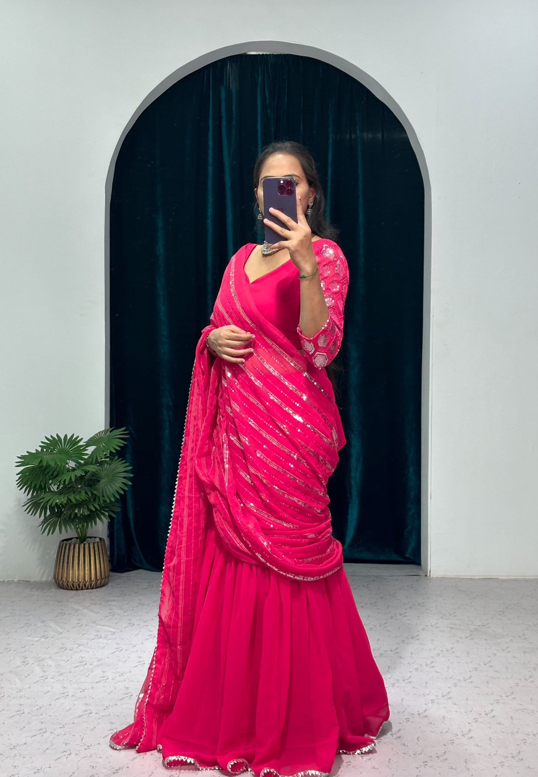 Blissful  Embroidery Twin Sequins Work Pink Color Lehenga Saree