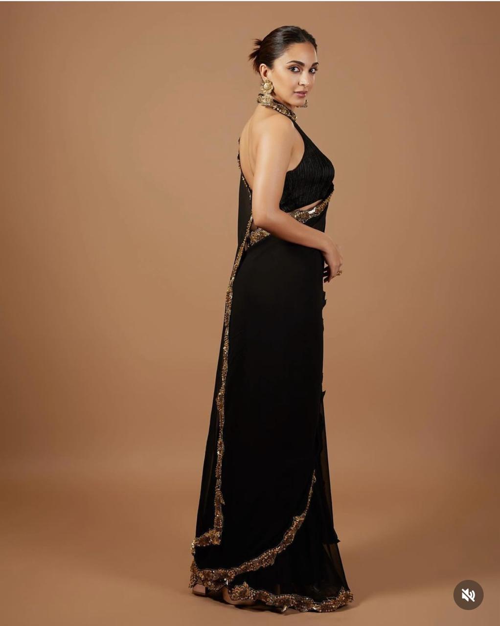 Kiara Advani Bollywood Style Sequins Work Black Color Saree