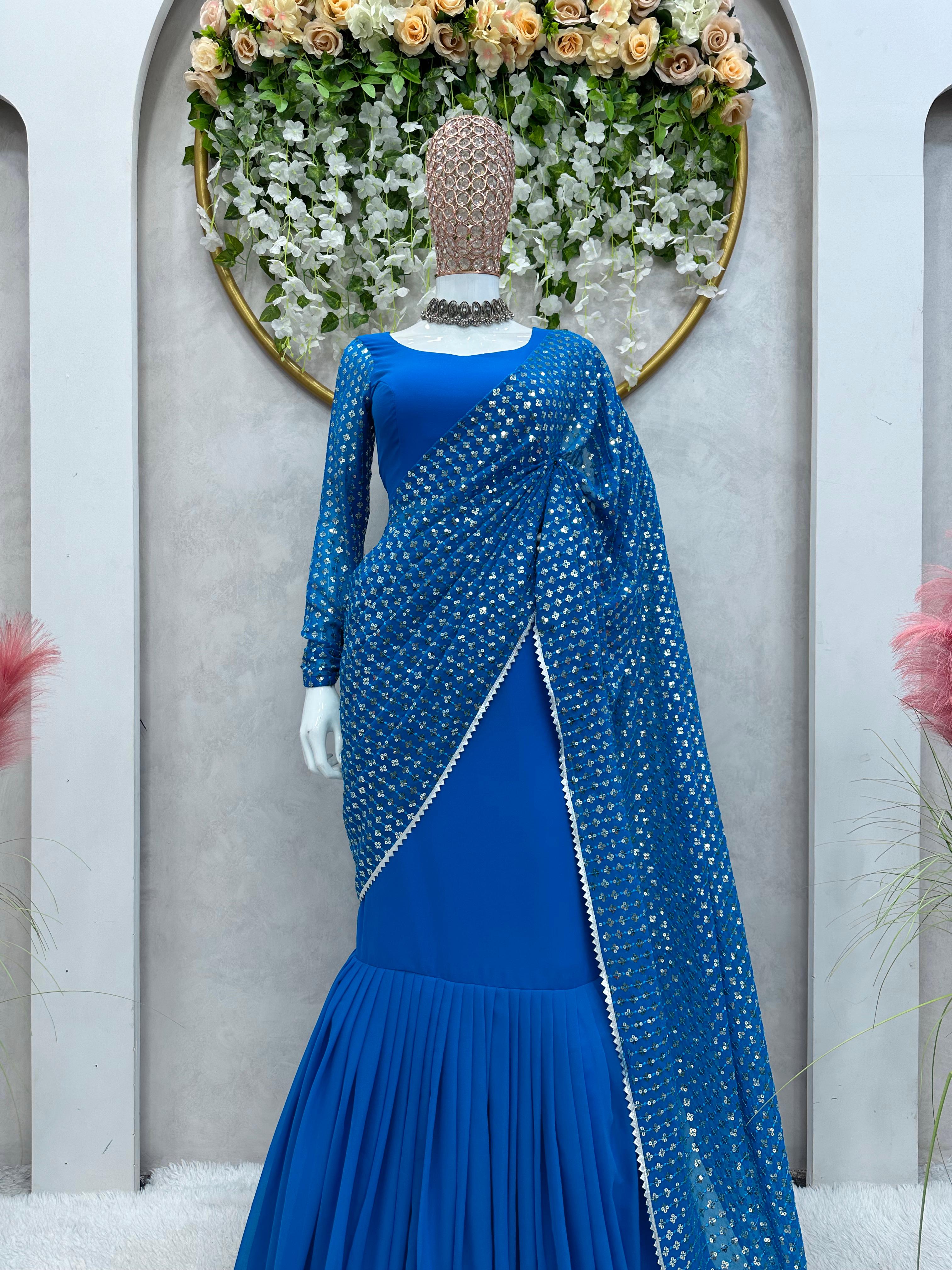 Buy Classic Royal Blue Color Georgette Embroidered Work Lehenga Choli |  Lehenga-Saree