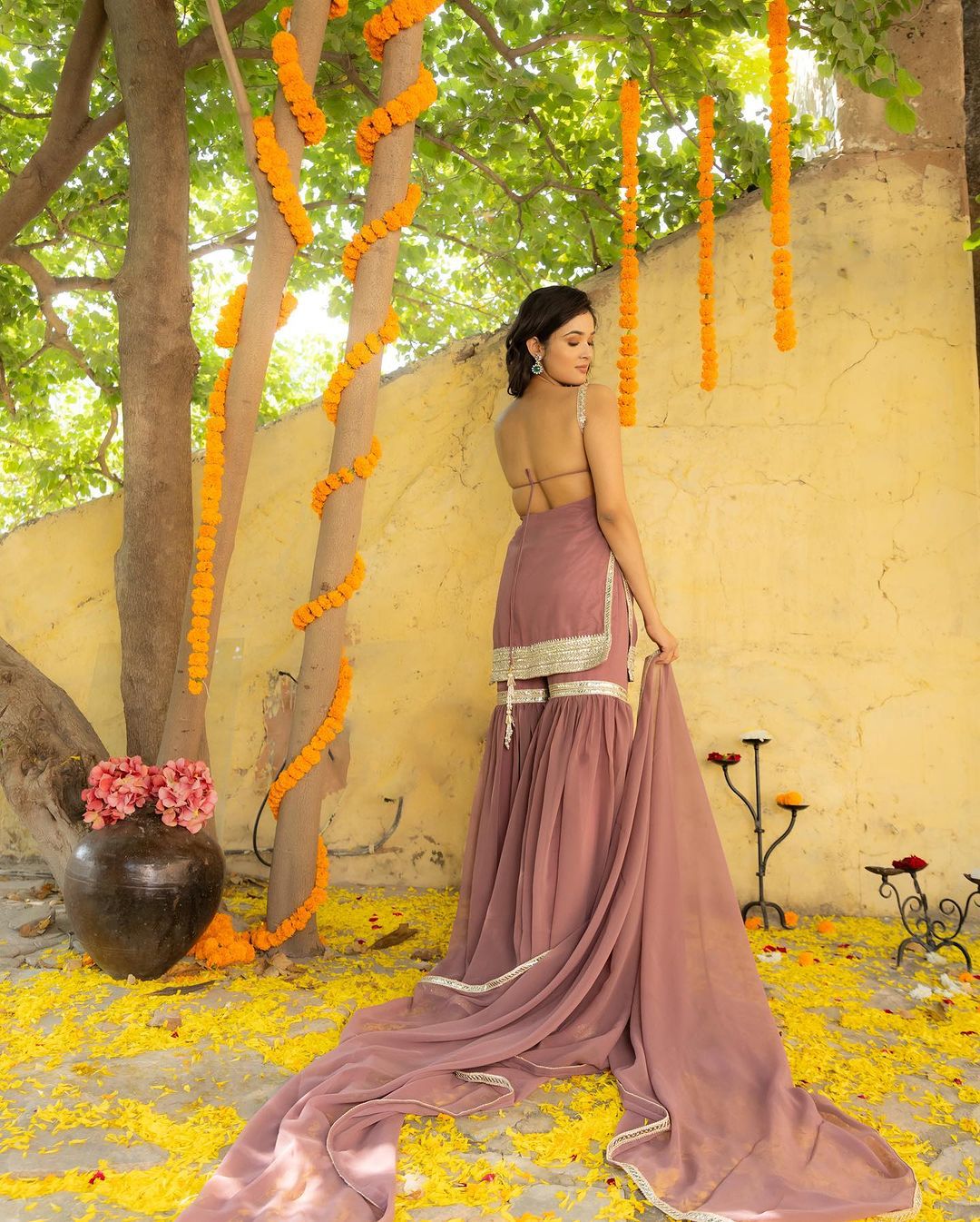 Presenting  Less Work Peach Color Sharara Suit