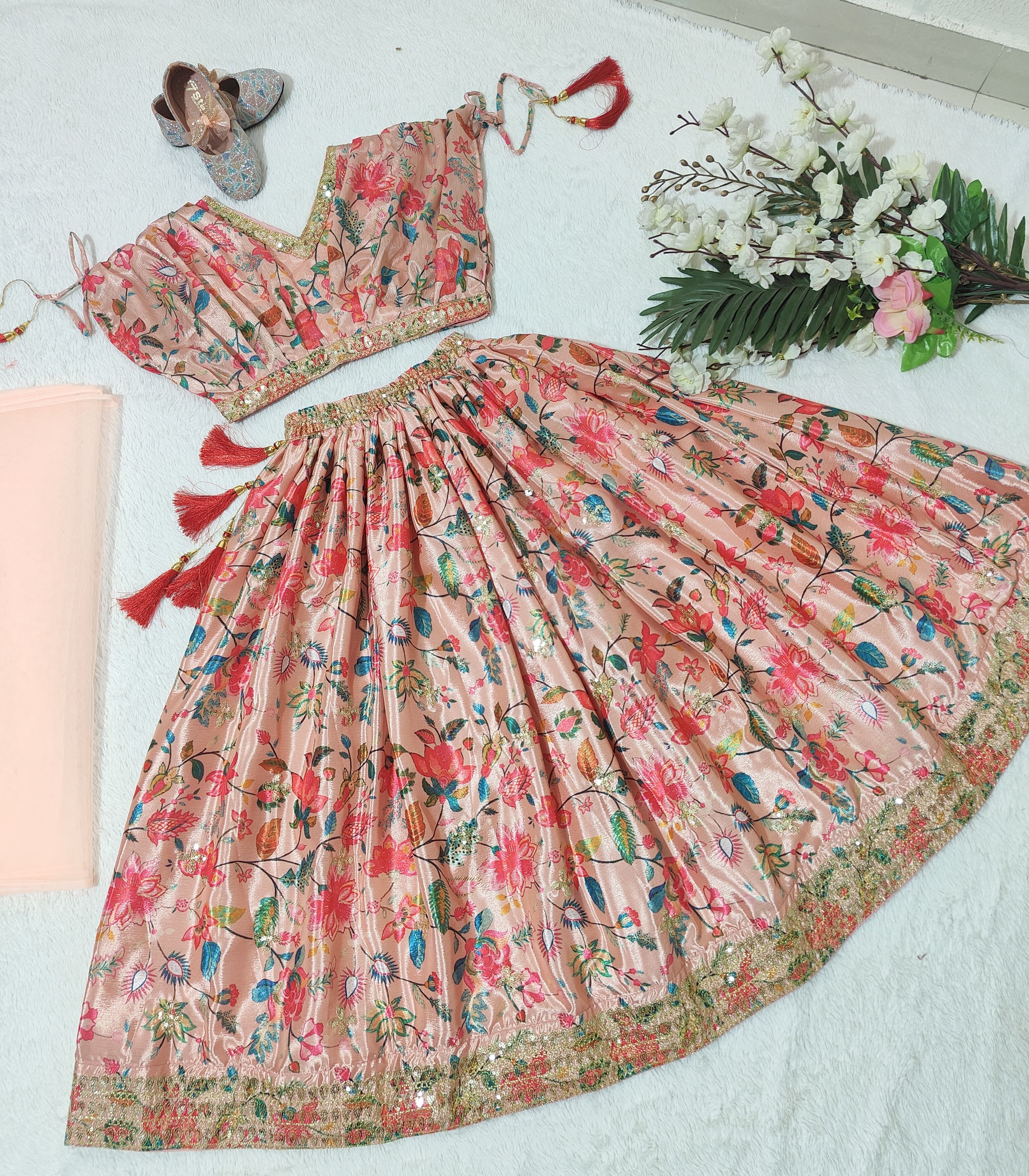 Beautiful Digital Printed And Sequins Embroidered Work Multi Color Lahenga Choli