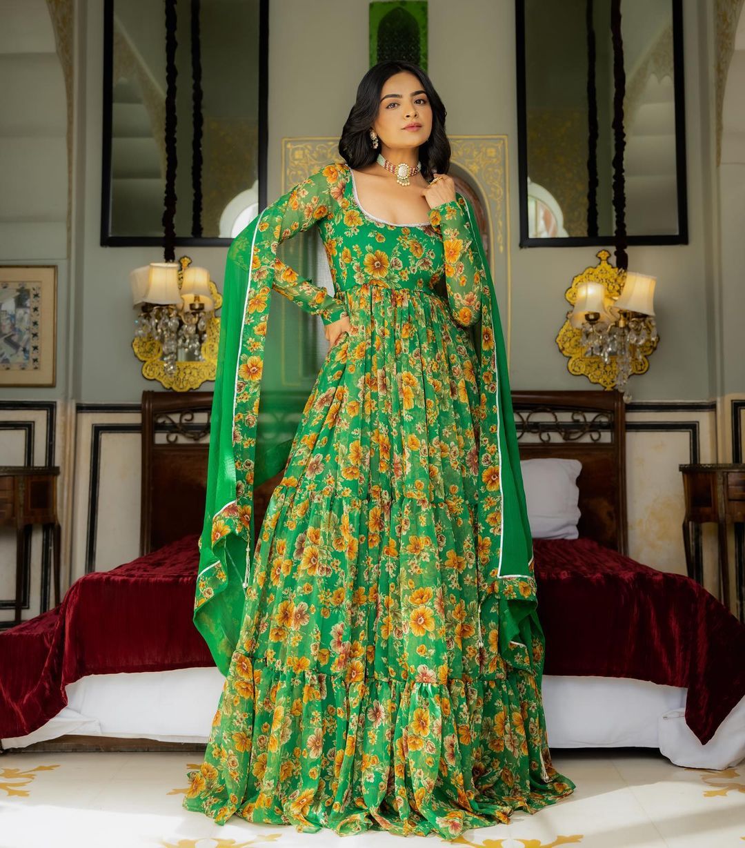 Green colour long frock best sale