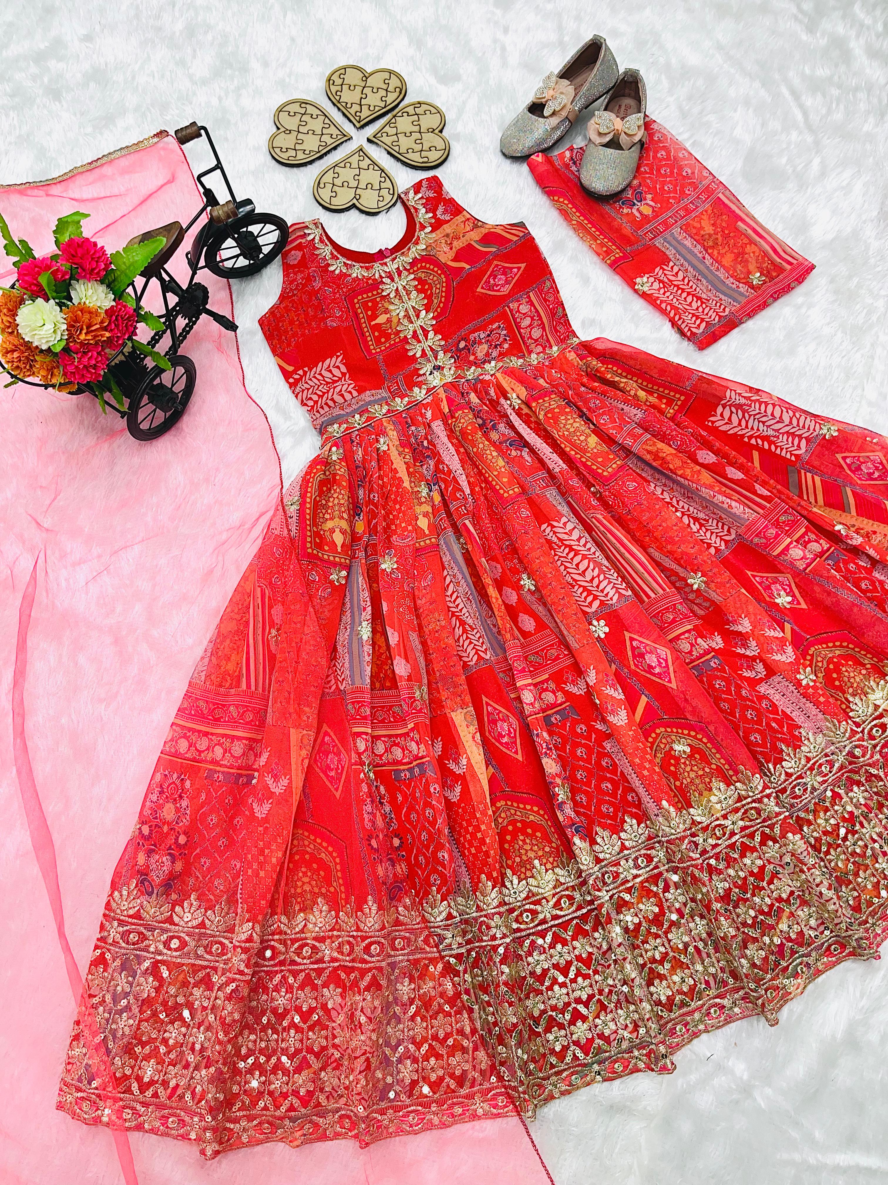 Captivating Embroidered Sequence work Red Color Gown