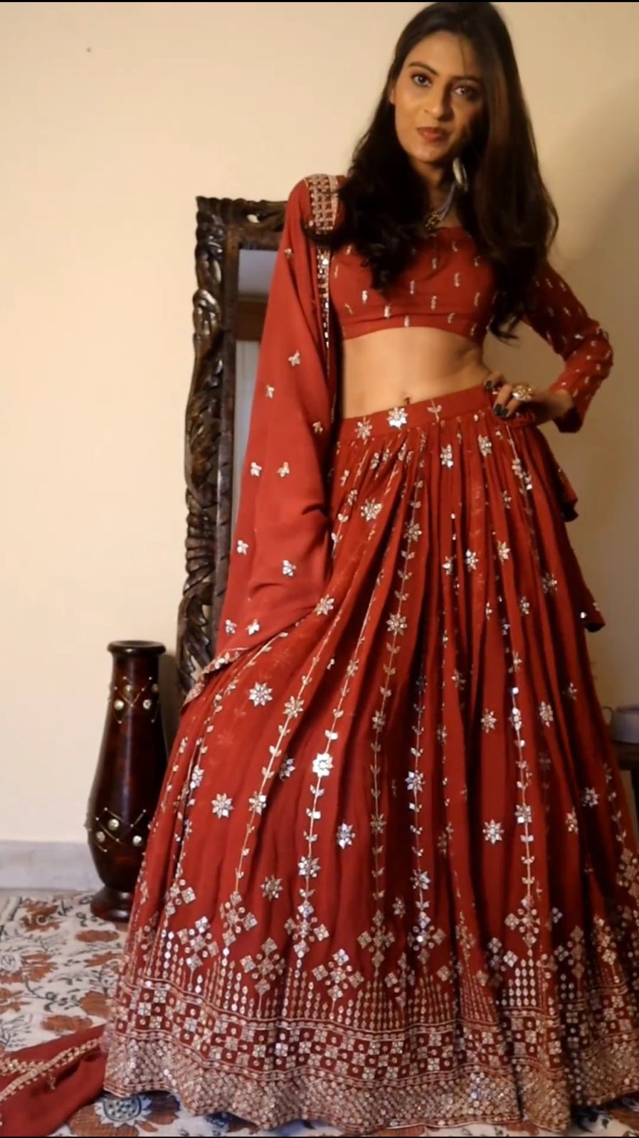 Wedding Wear Sequences Embroidery Work Red Color Lehenga Choli
