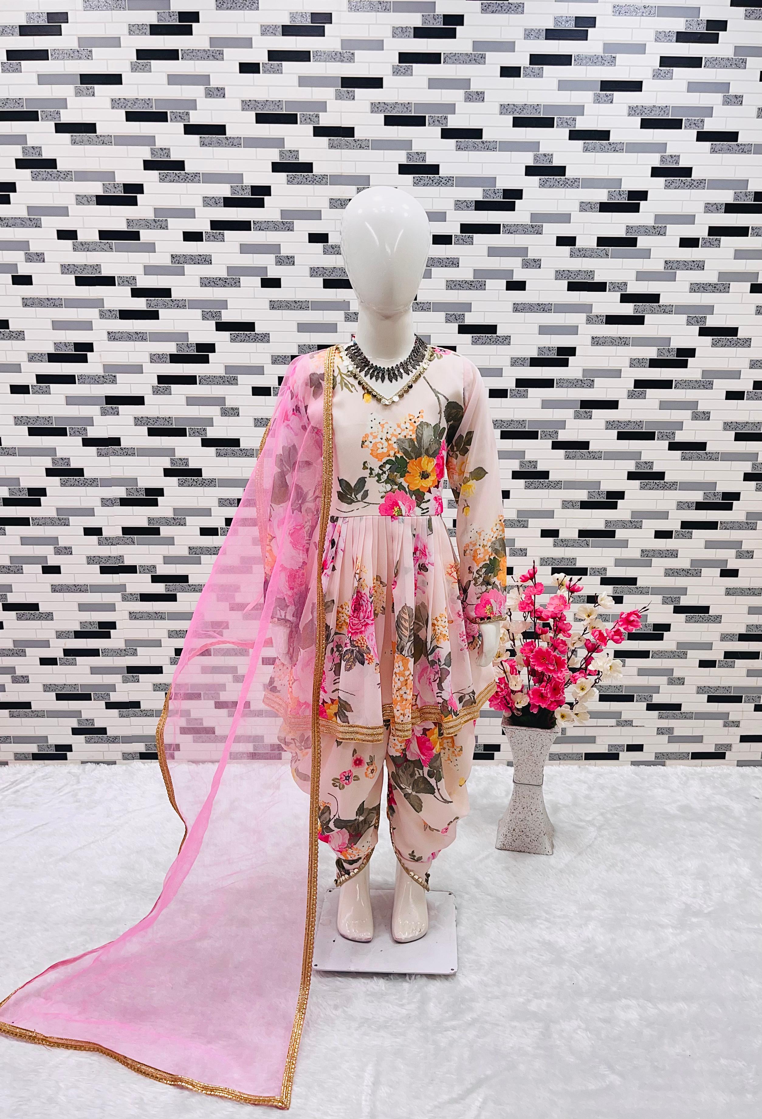 Mesmerizing  Digital Print Work Baby Pink Color Gown