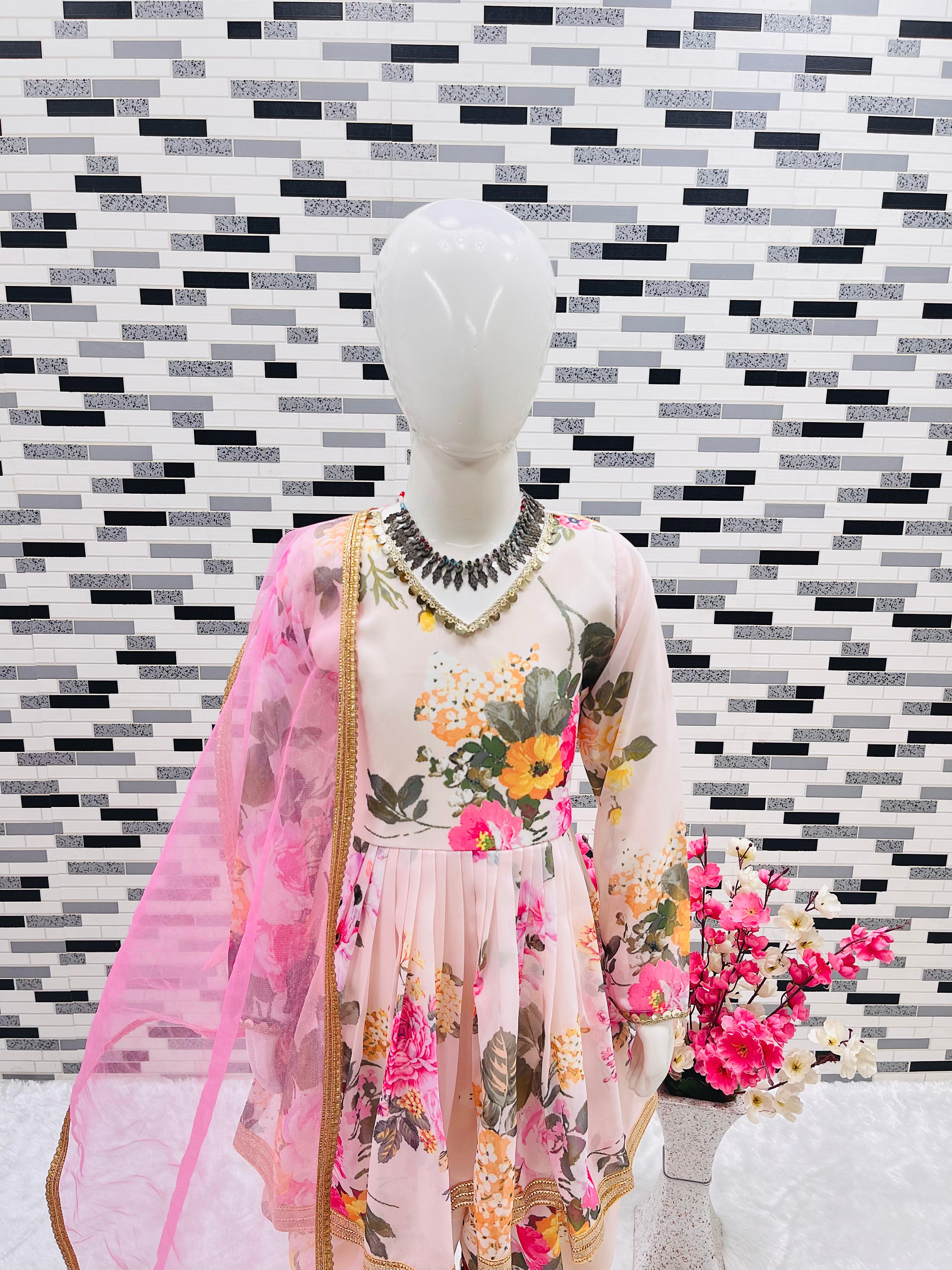 Mesmerizing  Digital Print Work Baby Pink Color Gown