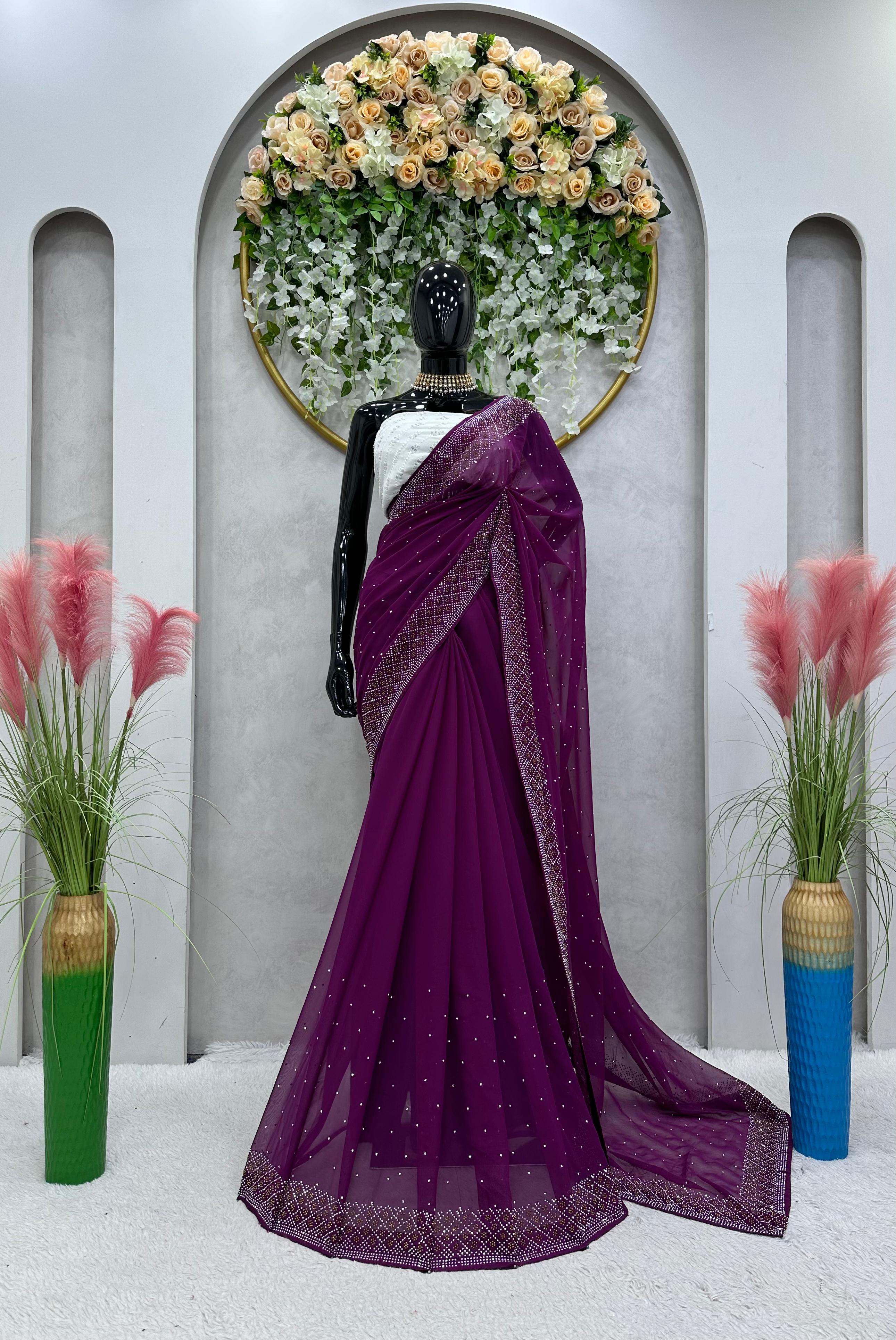 Presenting Thread With Sequenced Purple Color Saree