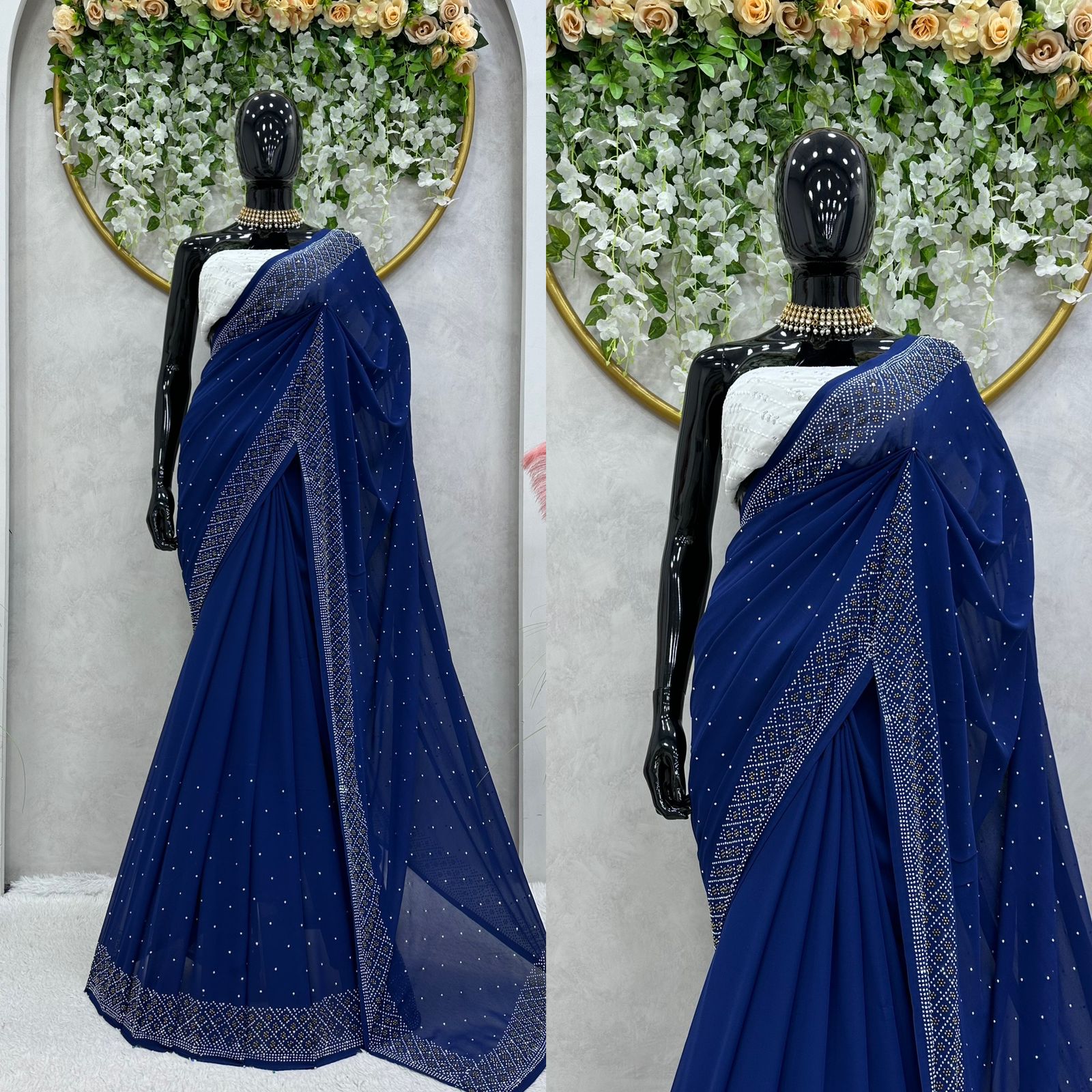 Presenting Thread With Sequenced Blue Color Saree