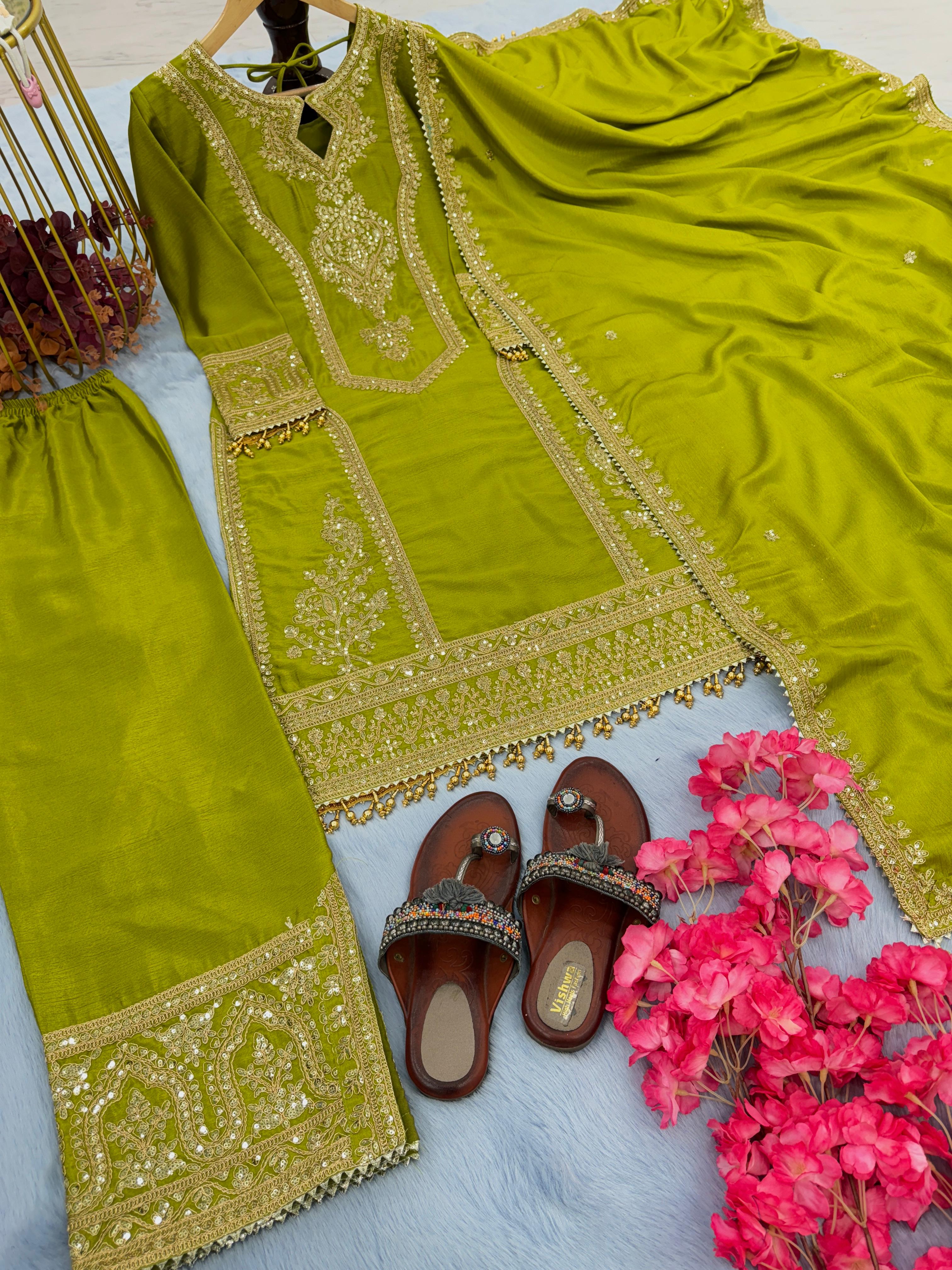 Beautiful Embroidery Sequence Work Perrot Color Anarkali Suit – vastracloth