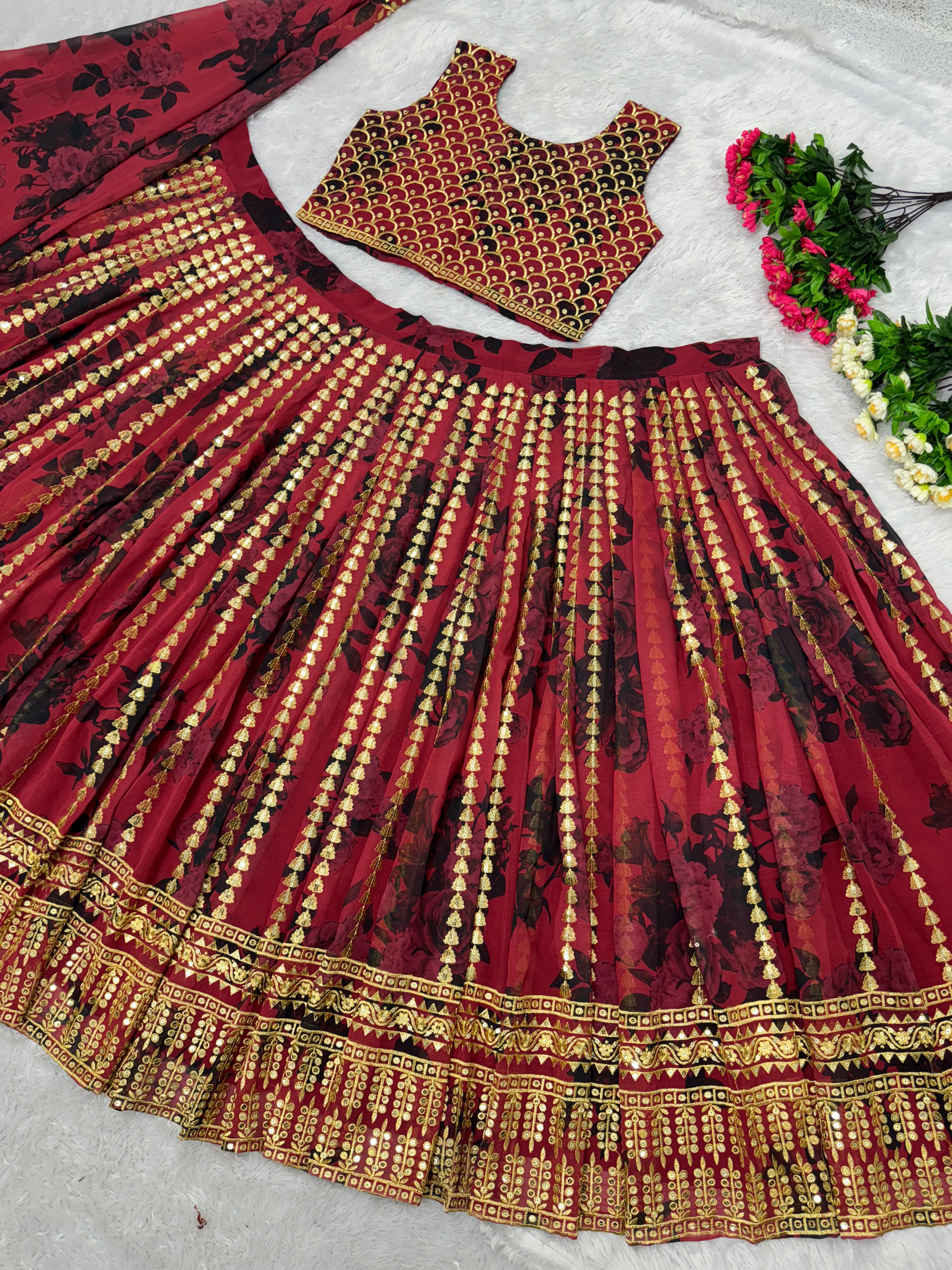 Eyes Catching Maroon Color Embroidered Lehenga Choli