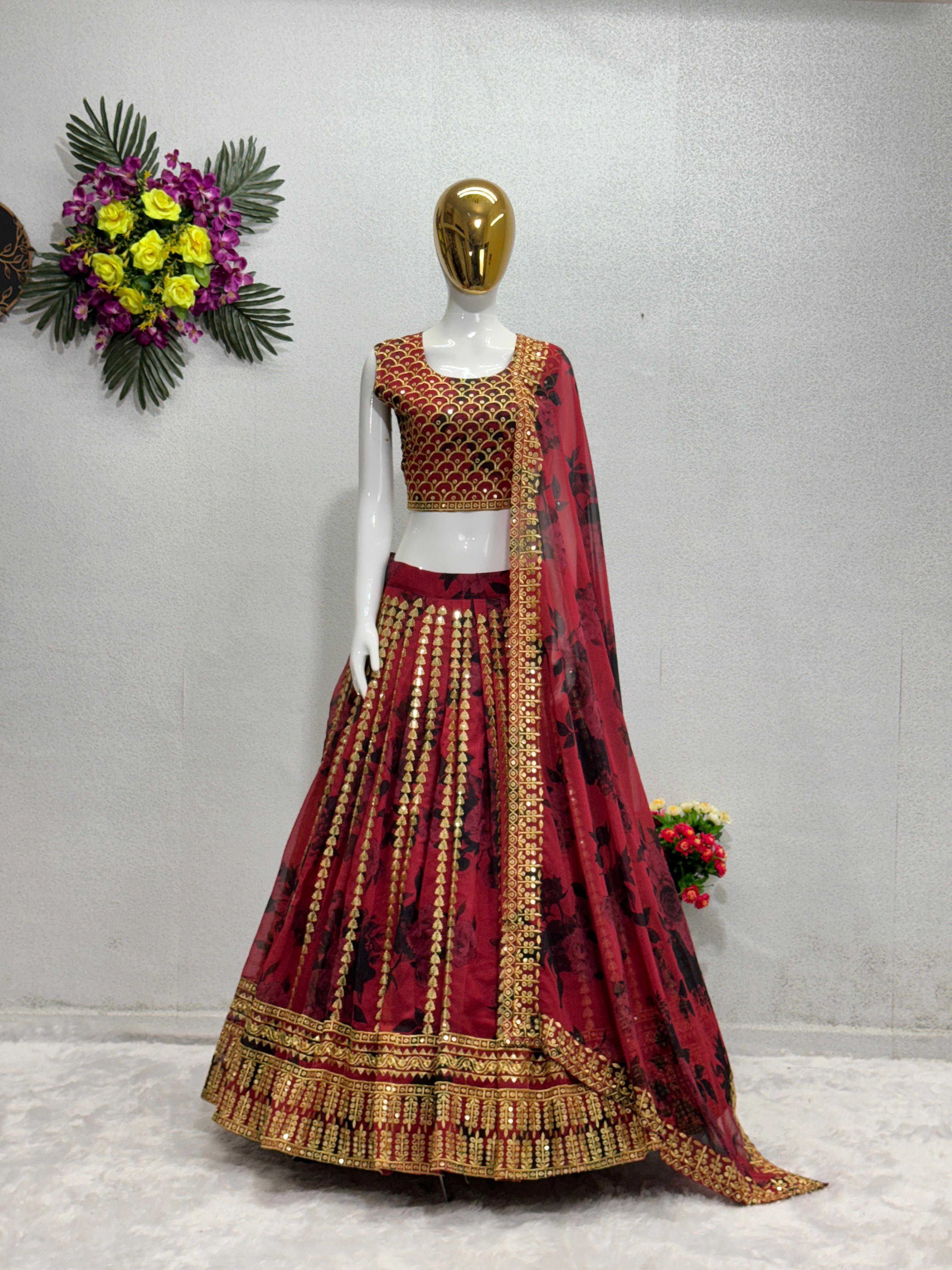 Eyes Catching Maroon Color Embroidered Lehenga Choli