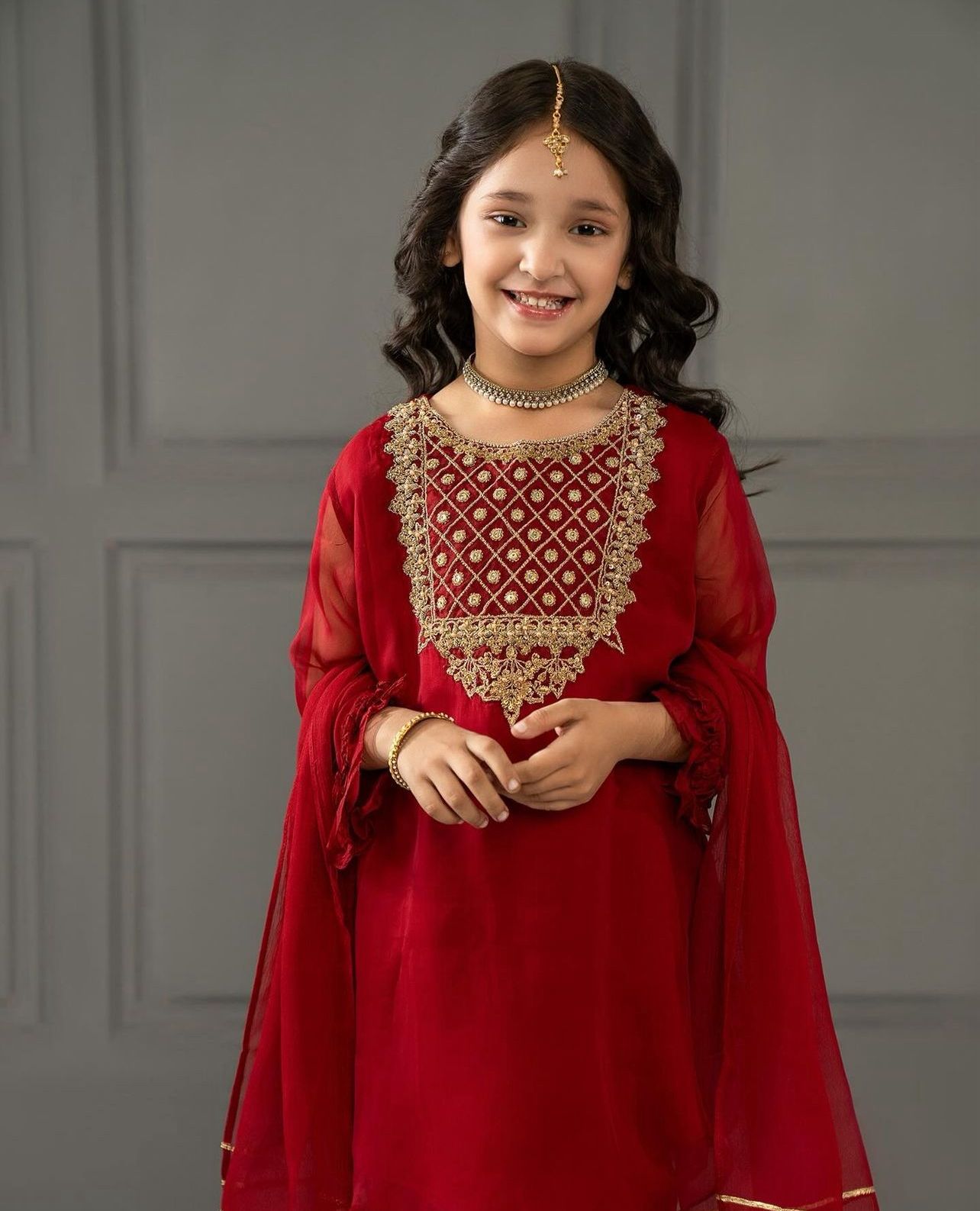 Attractive Embroidery Sequences Work Red Color Suit