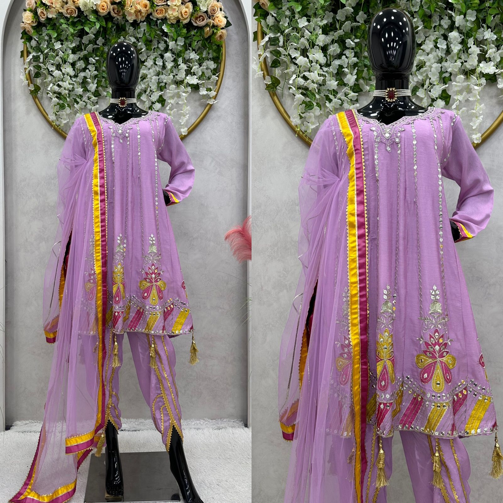 Graceful Lavender Color Thread Work Dhoti Suit