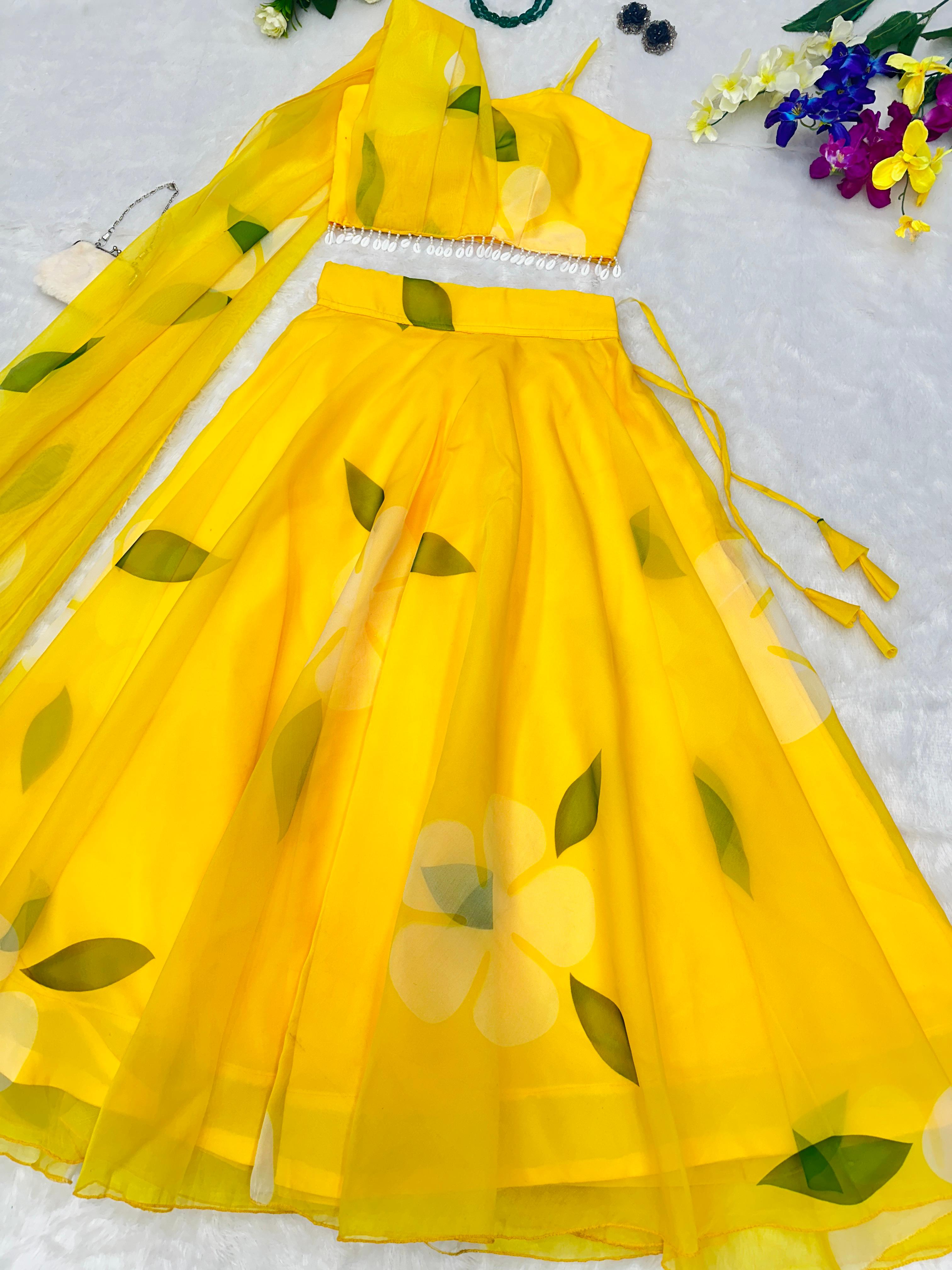 Haldi Wear Digital Printed Yellow Color Lehenga Choli