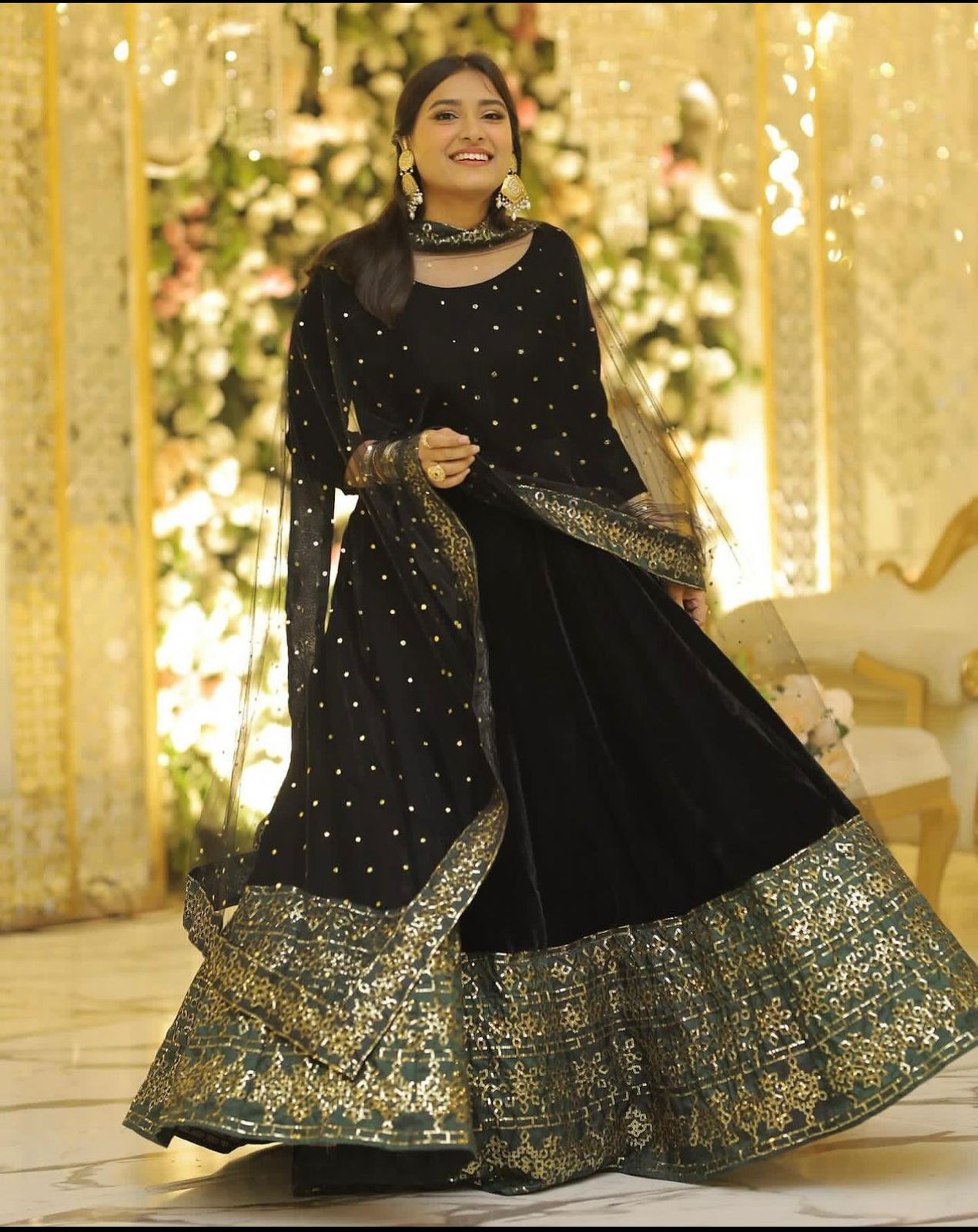 Fabulous Black Color Embroidery Work Border Anarkali Gown