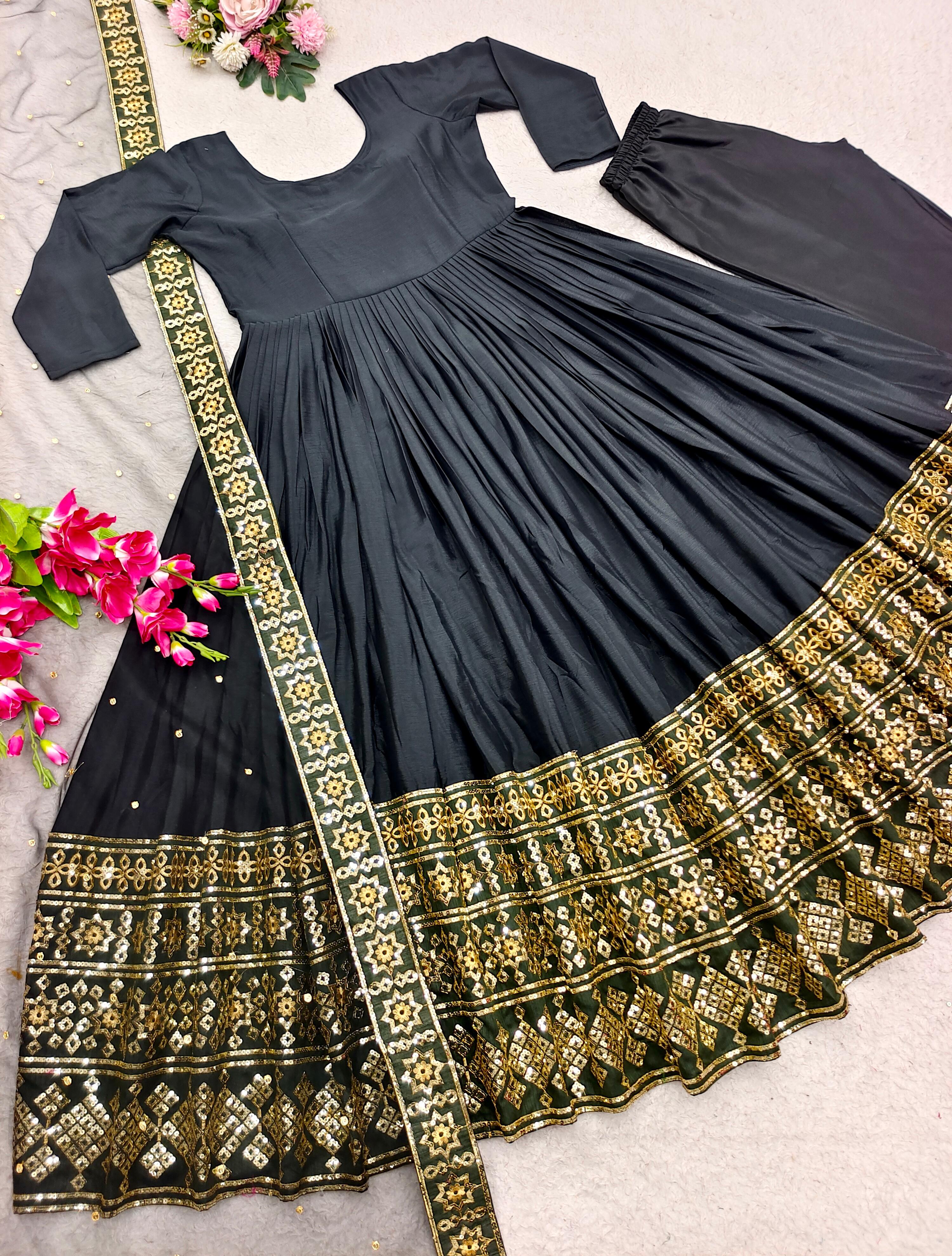 Fabulous Black Color Embroidery Work Border Anarkali Gown