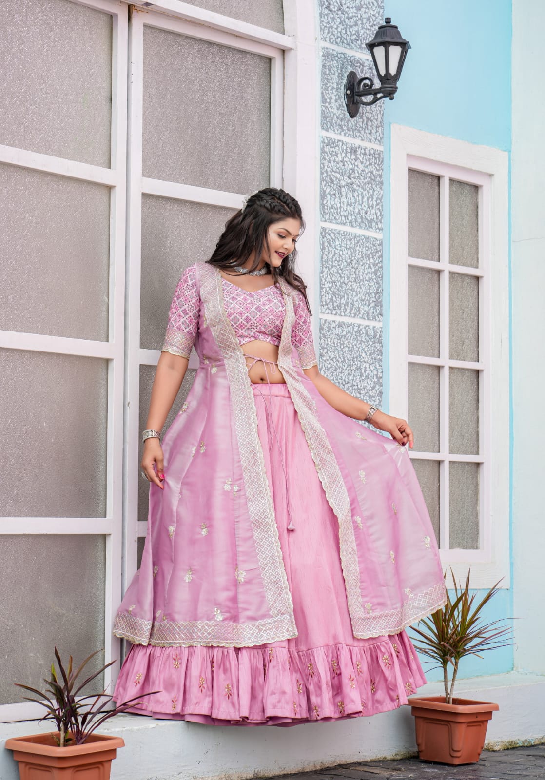 Indowestern Pink Color Lehenga Choli With Shrug vastracloth